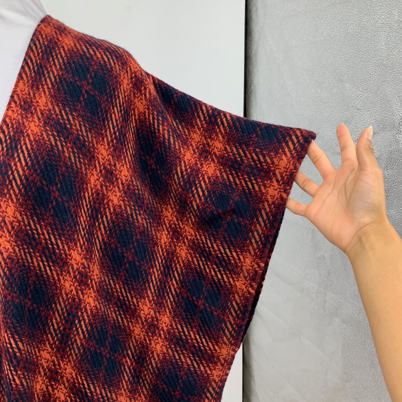 Loft Poncho Womens XS/S Multi Acrylic Plaid Fringe Hem Open Front Knit Wrap