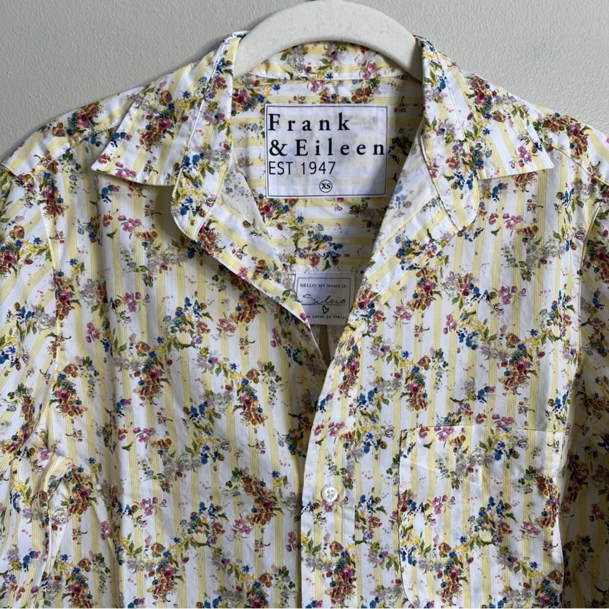 NWT Frank & Eileen Yellow Stripe Floral Button-Up Shirt