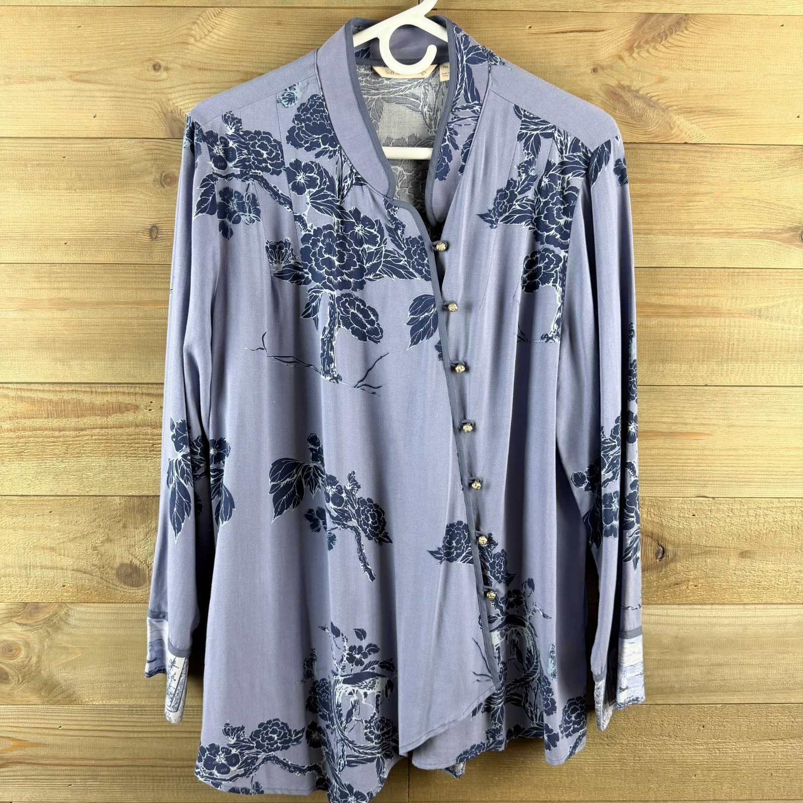 Soft Surroundings Womens Shirt Tranquil Blooms Floral Asymmetric Button PXL