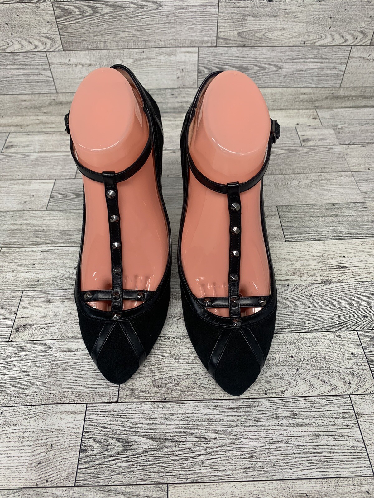 CLAUDIA CIUTI STUDDED 4” HEELS Black Leather Suede Women Size 9.5M