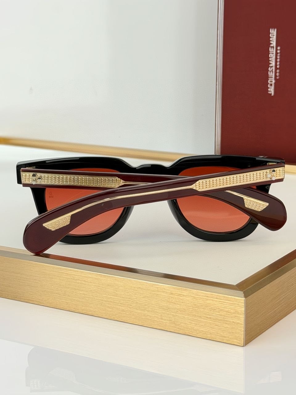 Jacques Marie Mage Luxury Sunglasses Black Acetate Frame Red Gradient Lenses Han