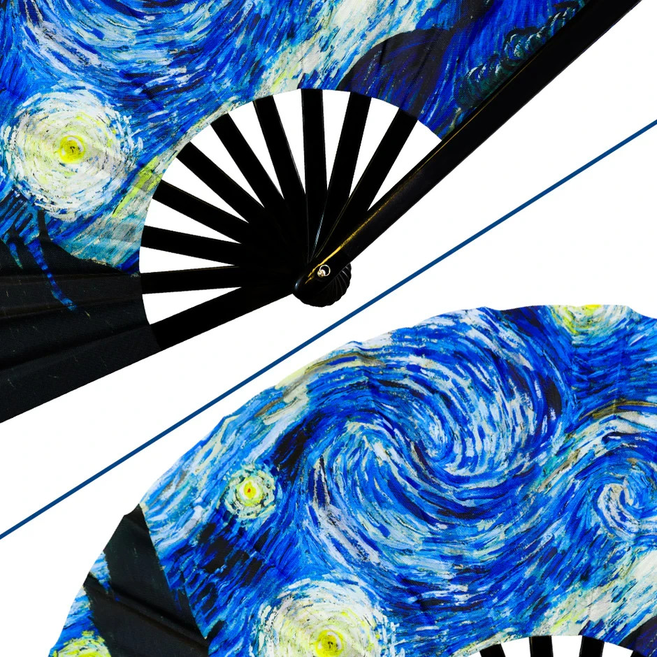 Starry Night Van Gogh XL Clack Fan Folding Art Fan Festival Rave Gift Hand Fan