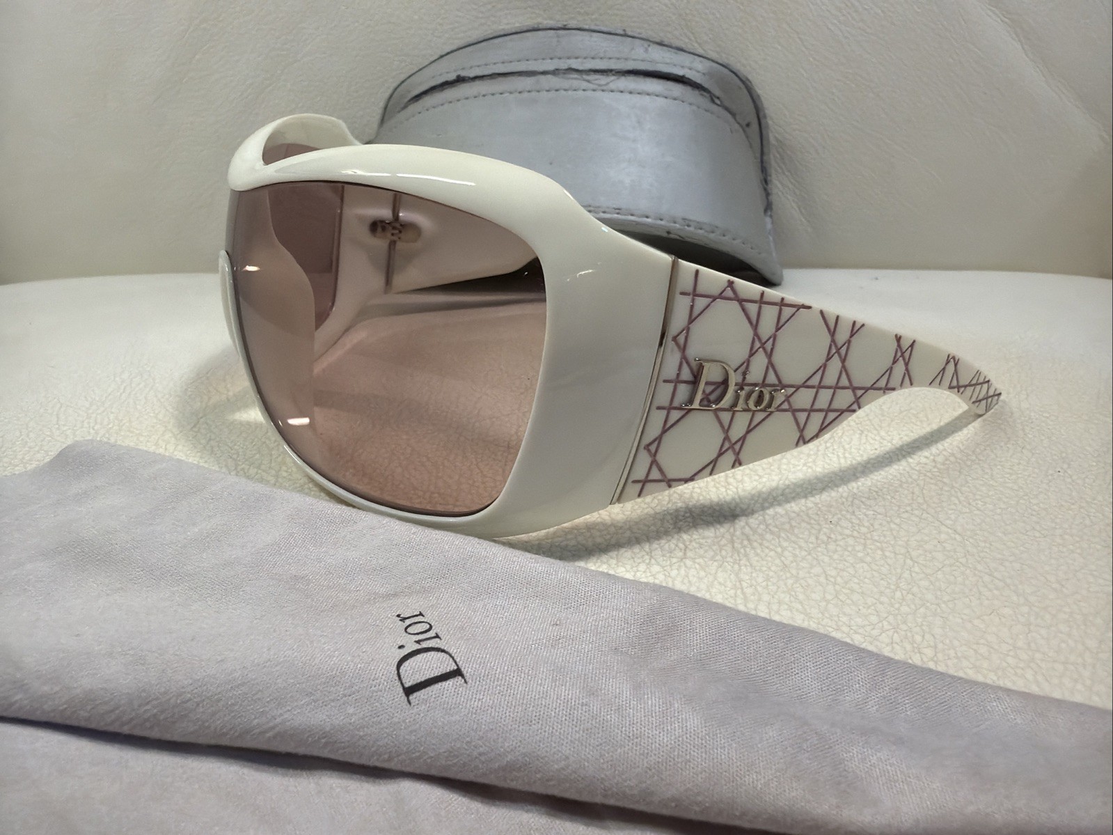 CHRISTIAN DIOR CANNAGE 1 White Vintage Y2K Oversized Wrap Sunglasses Italy