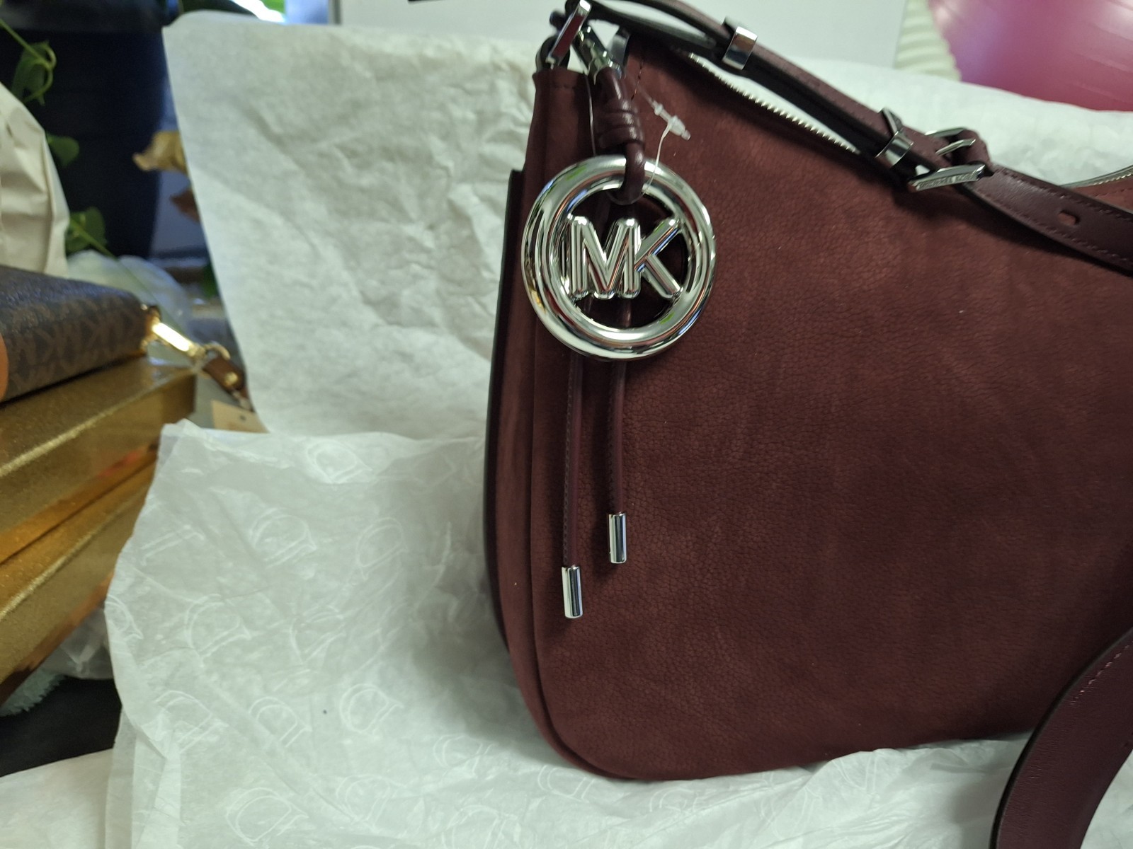Michael Kors Nolita Medium Shoulder Bag Oxblood Leather