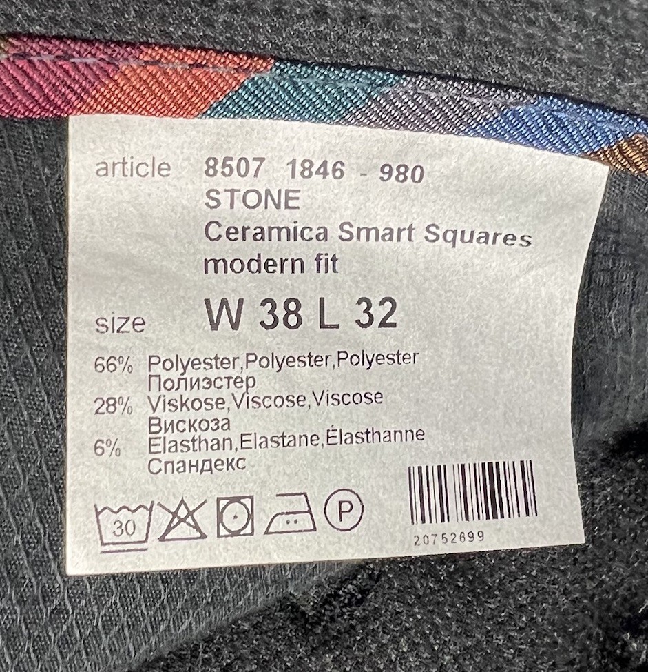 Alberto Ceramica Modern Fit Smart Squares Charcoal Gray Stretch Mens 38×28