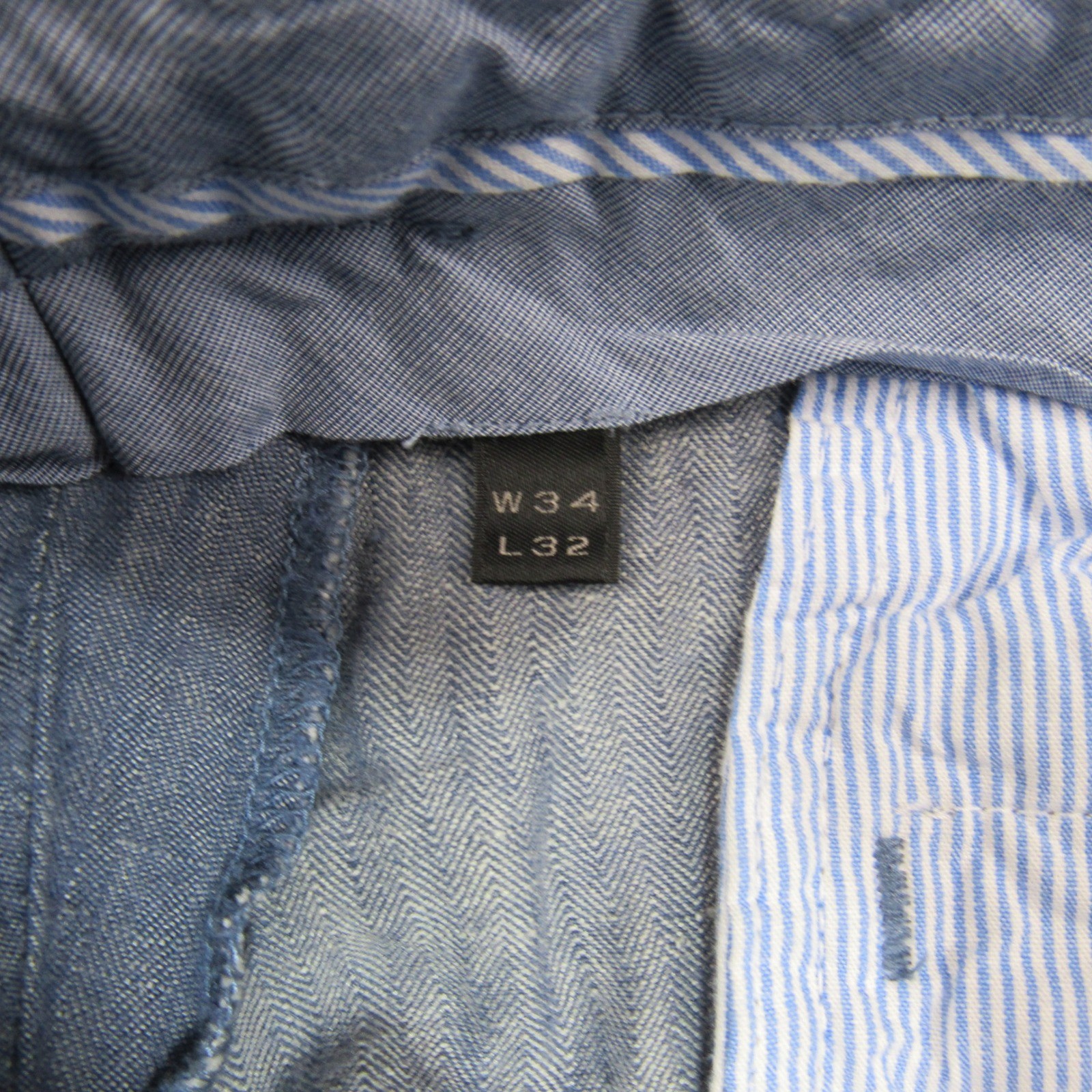 J.Crew Bowery Slim Baird McNutt Irish Linen Blue Herringbone Pants Mens 34×32
