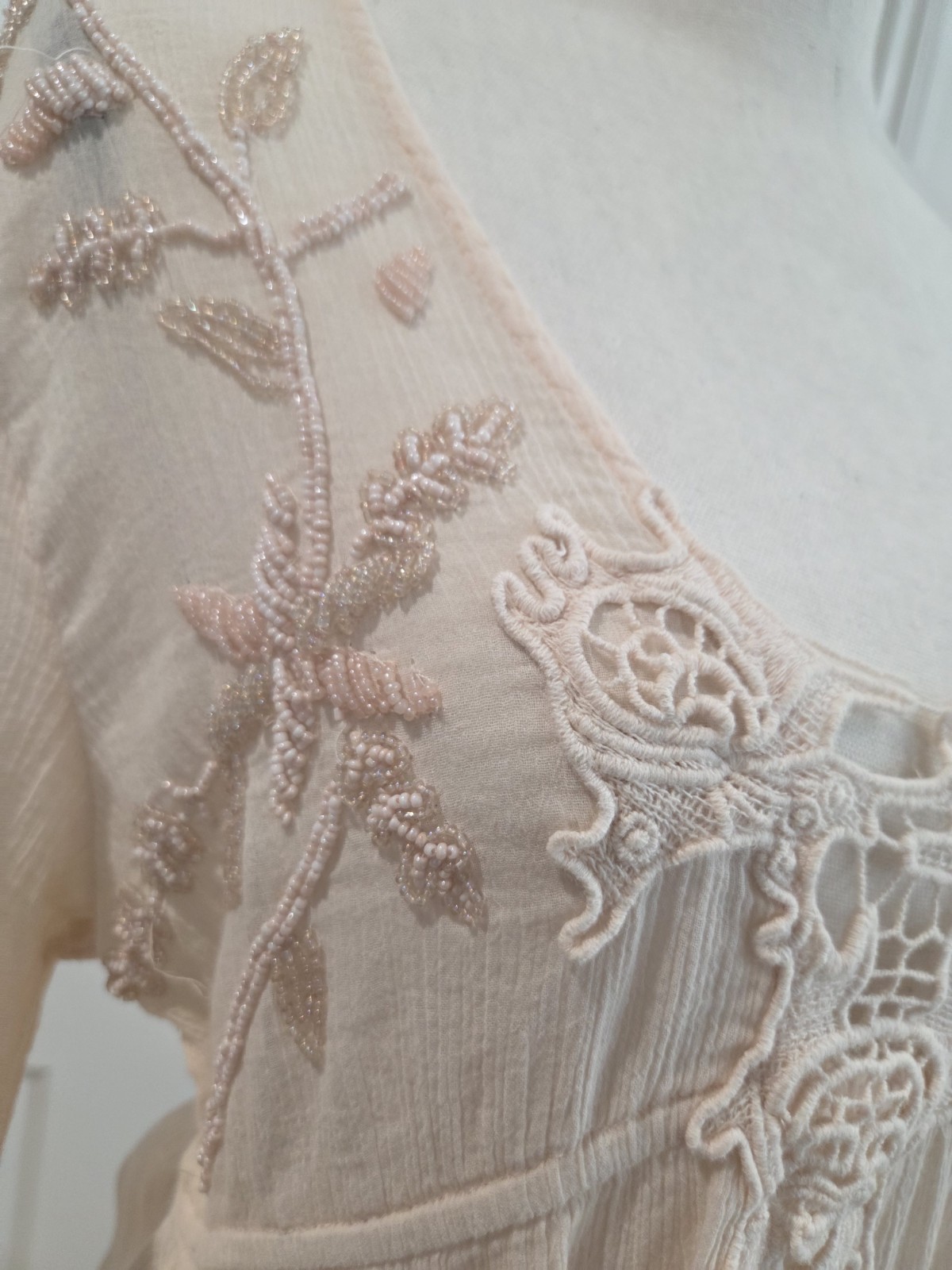 Boston Proper Pink Lace Trim Peasant Tunic Top Boho Cottagecore Romantic Size M