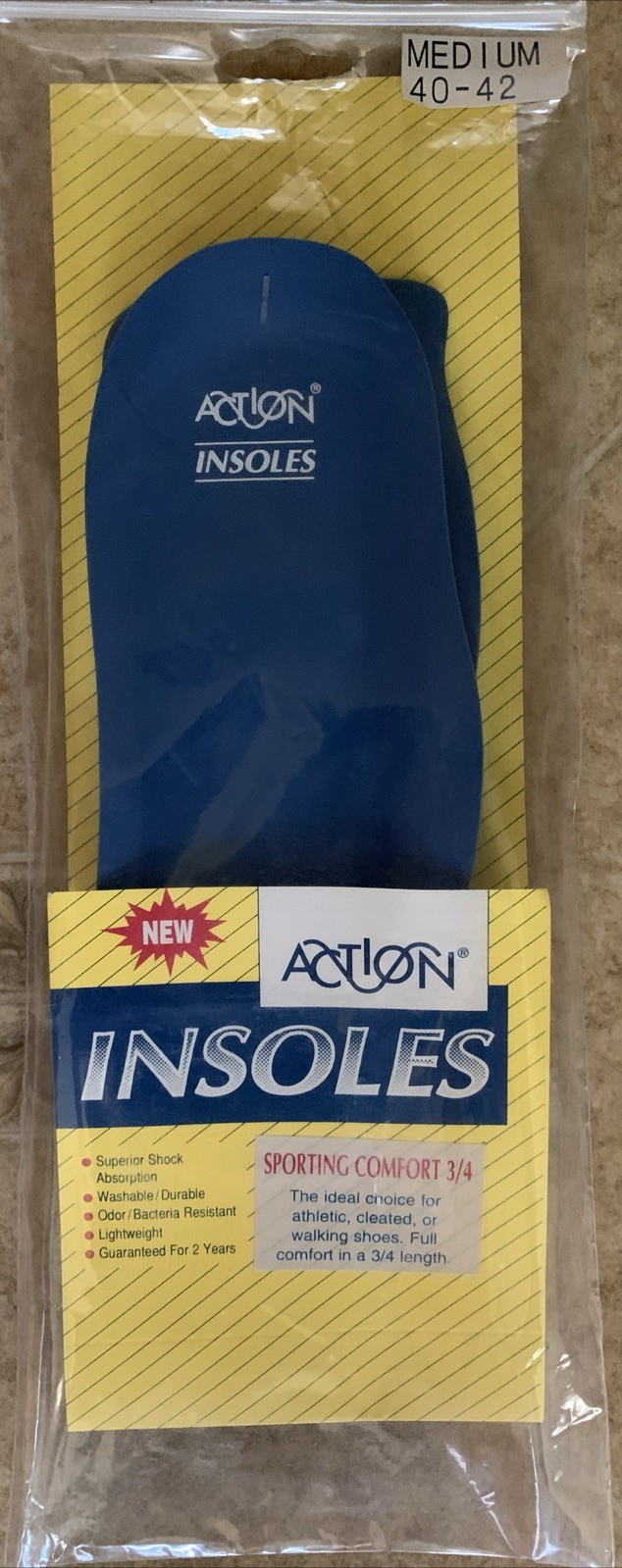 Action Insoles Size Med 7 1/2- 8 1/2 Unisex Made In USA NIP
