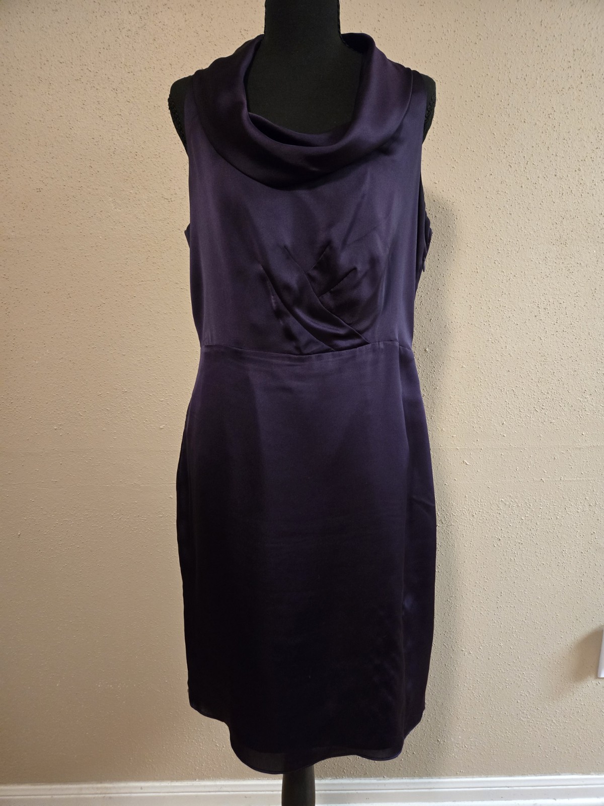 The Limited Purple Satin Polyester Cowl Neck Sheath Knee Dress Size 10