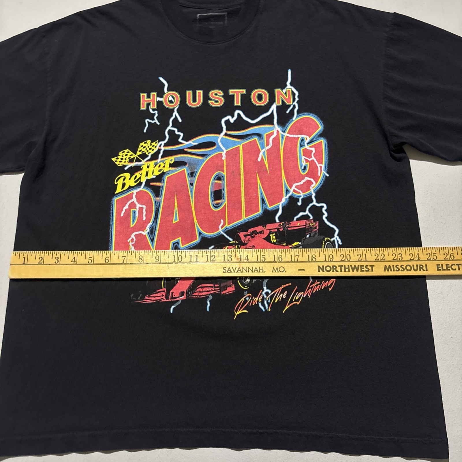 Vintage Style Houston Racing Nascar Lightning Graphic T-Shirt XL Black Y2K