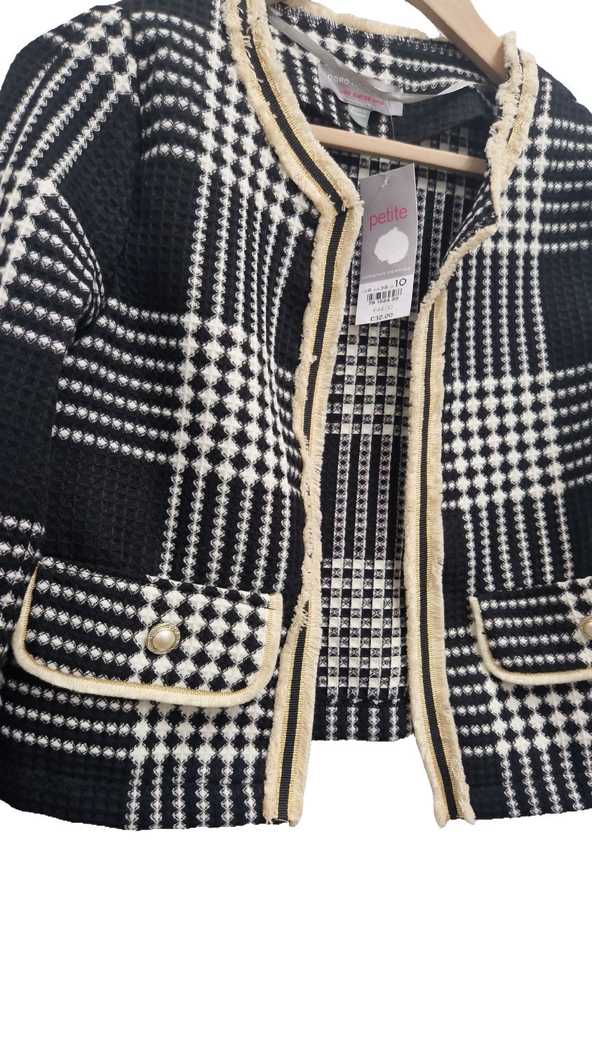 Dorothy Perkins Petite Tweed-Style Check Jacket – UK Size 10