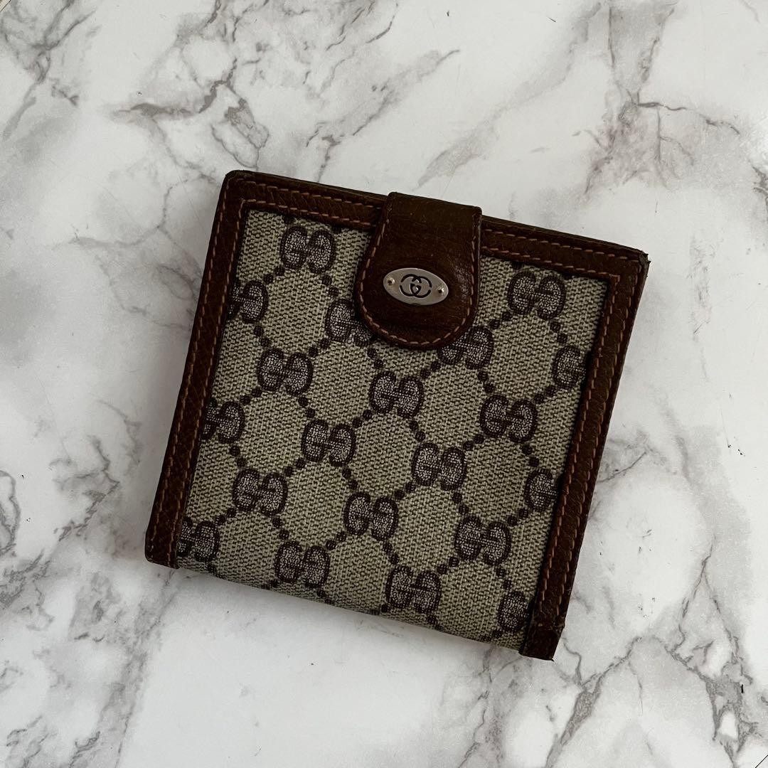 Excellent Condition Gucci Old Gucci GG Pattern Leather Double Snap Mini Wallet B
