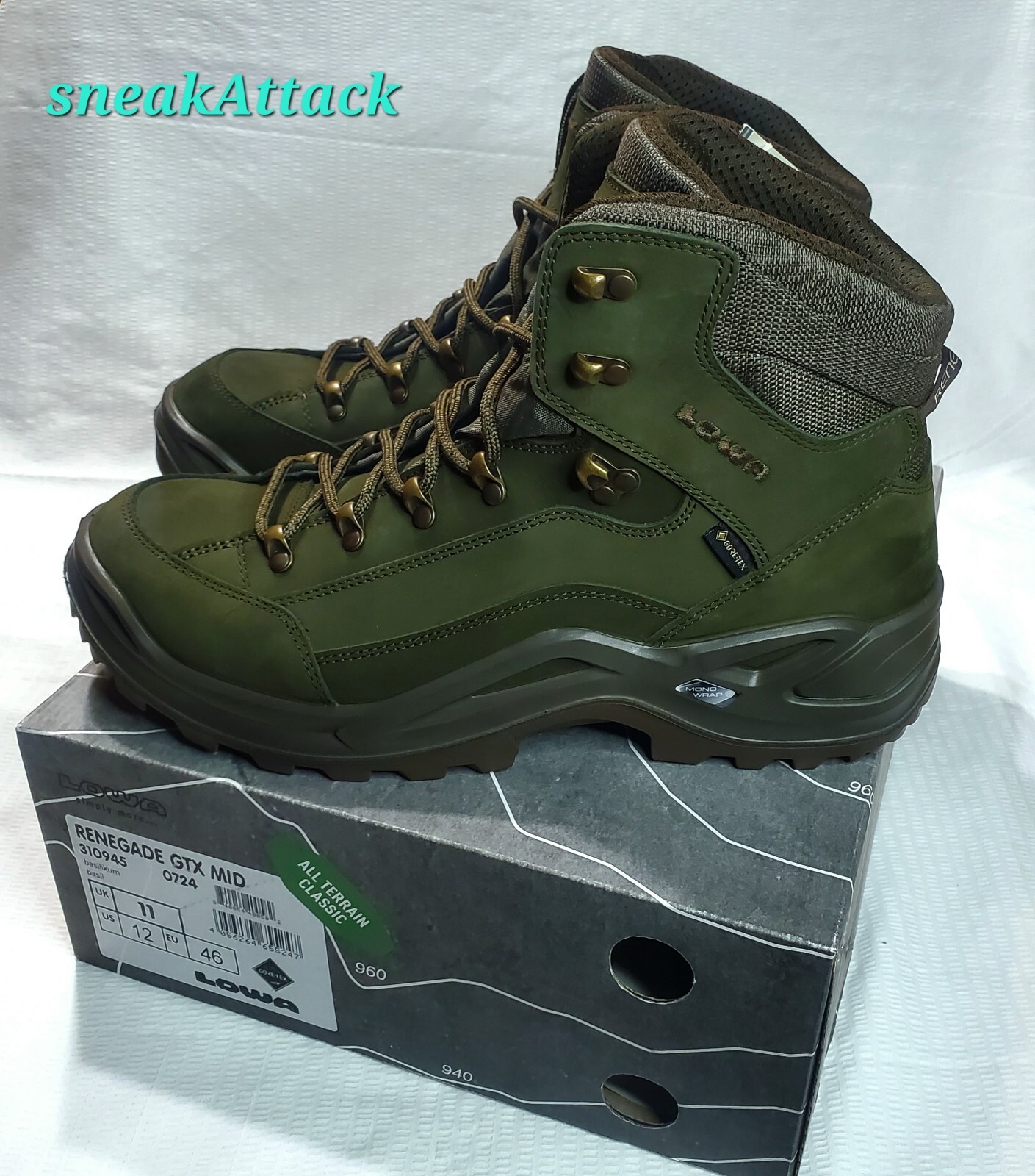 Lowa Renegade GTX Mid hiking boots sz 11 basil green 310945 0724