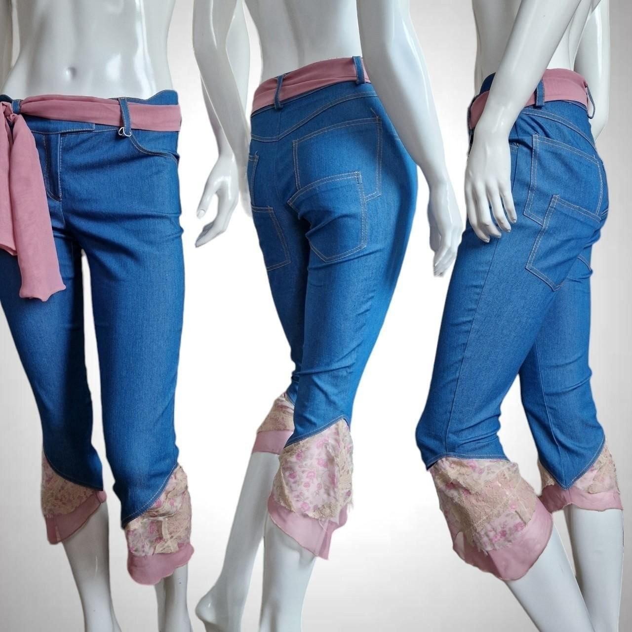 Blue Pink Y2K Capris Lace Trim Fairycore Streetwear 00s Funky Chic Glam Size S