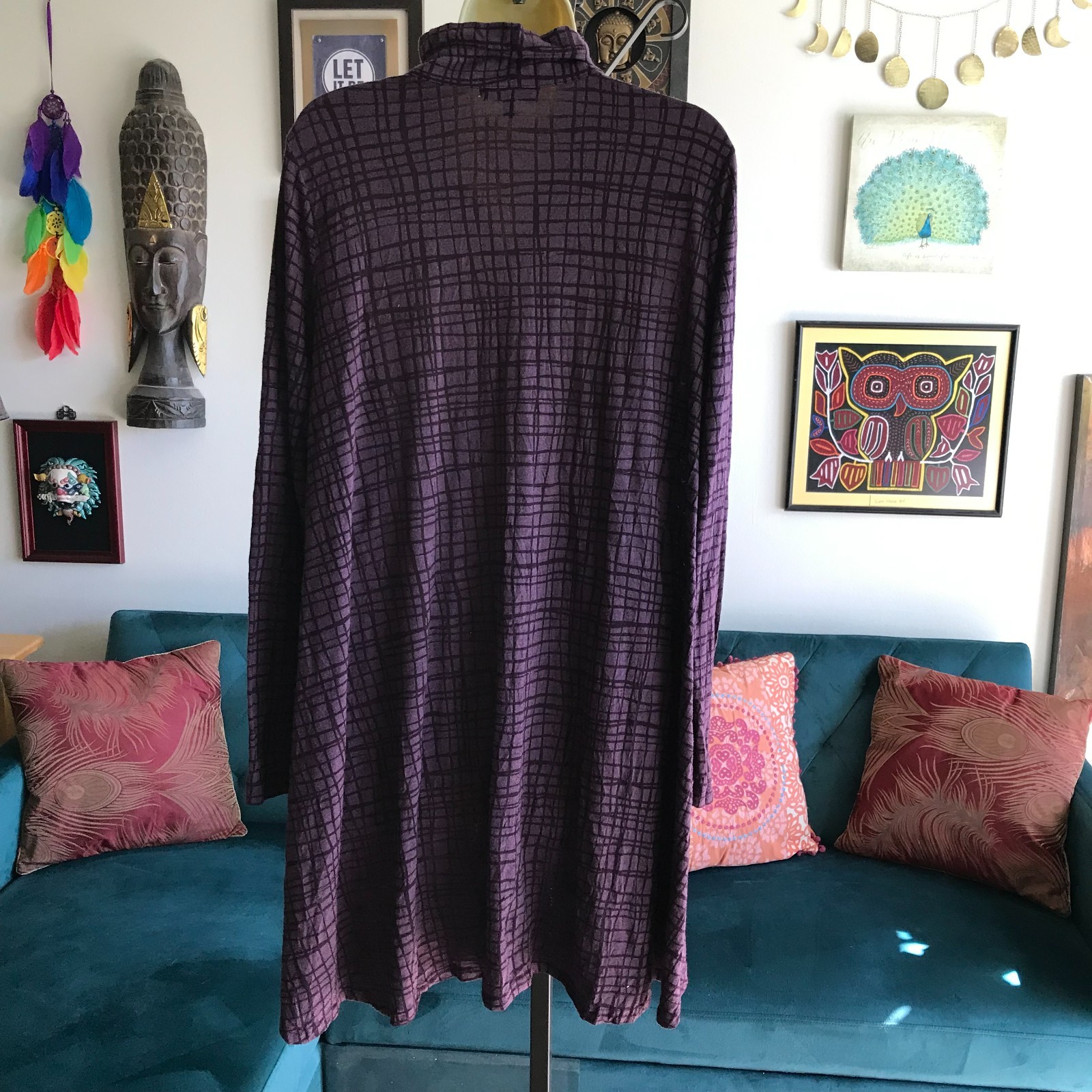 COMFY USA size L Purple Burnout Textured Full Zip Cardigan Top Artsy Flared