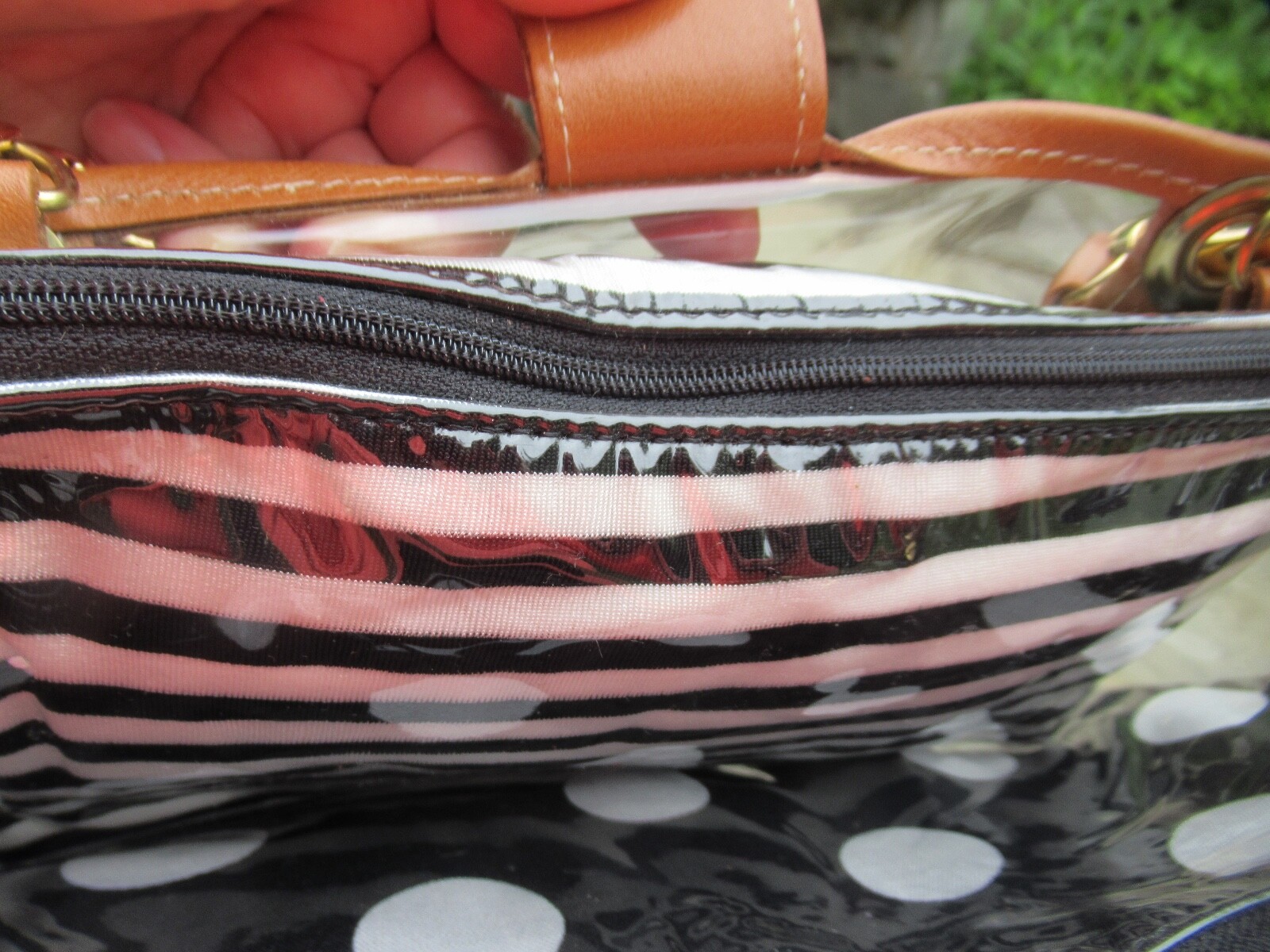 NWT Clever Carriage Co. Large Clear Tote/ Leather Trim/ Striped/ Polka Dot Bags