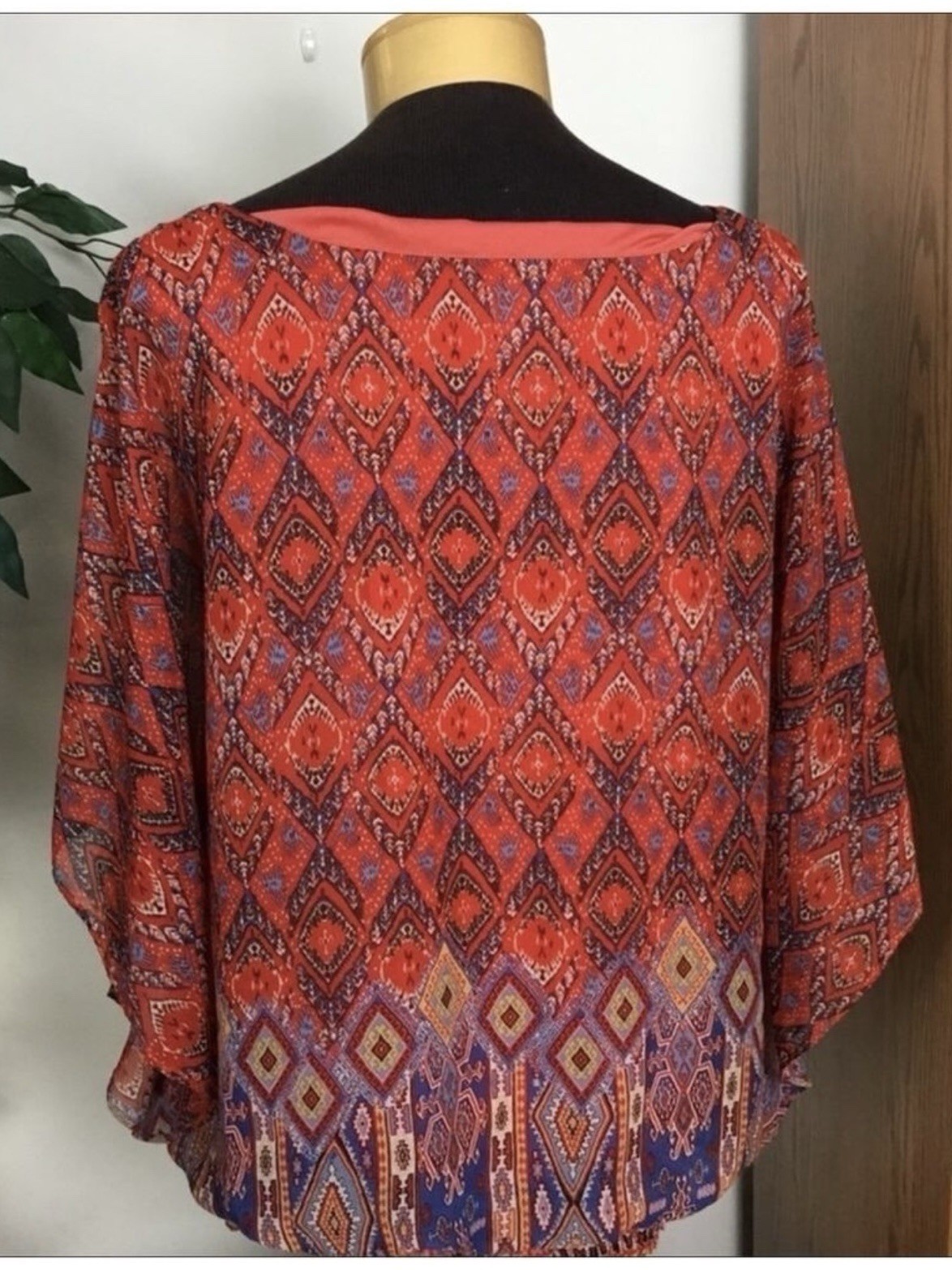 Roz & Ali Boho Tribal Batwing Lined Blouse Woman’s Size 1X