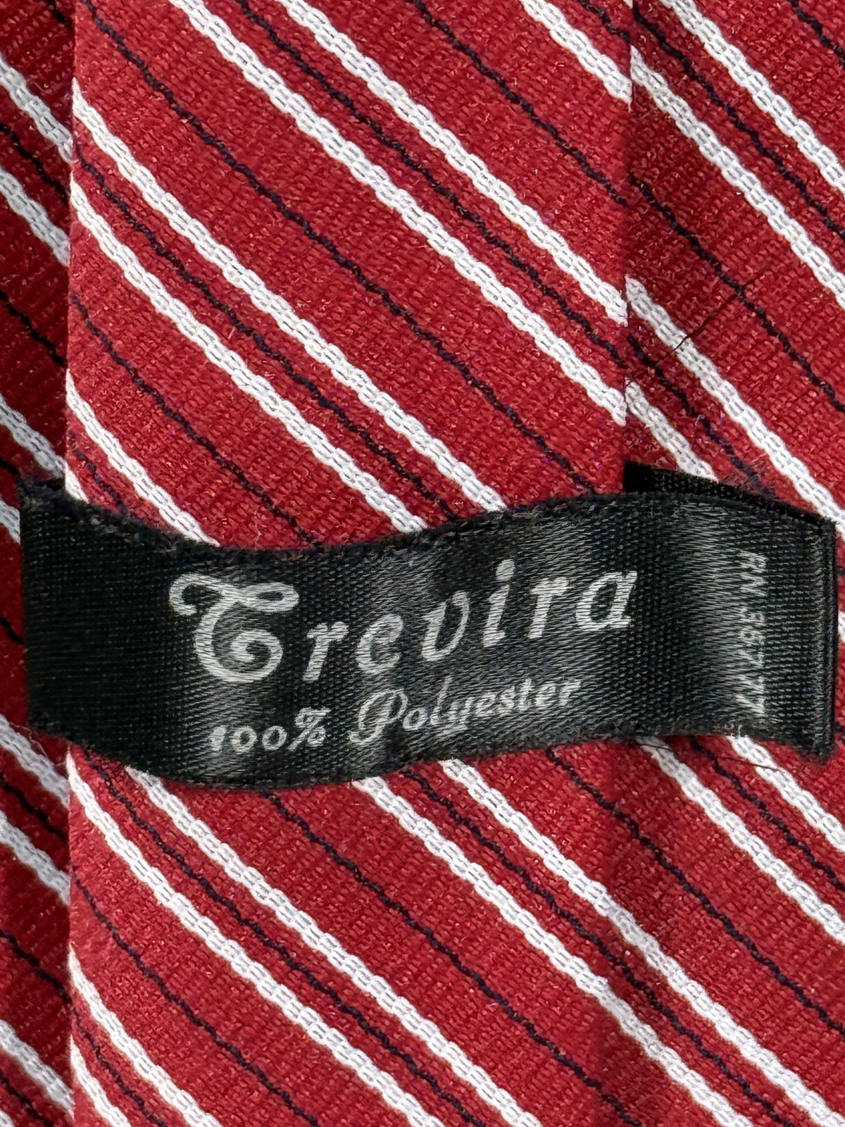 Trevira Tie Mens One Size Red Diagonal Stripe Polyester Dress Neckwear 52 in