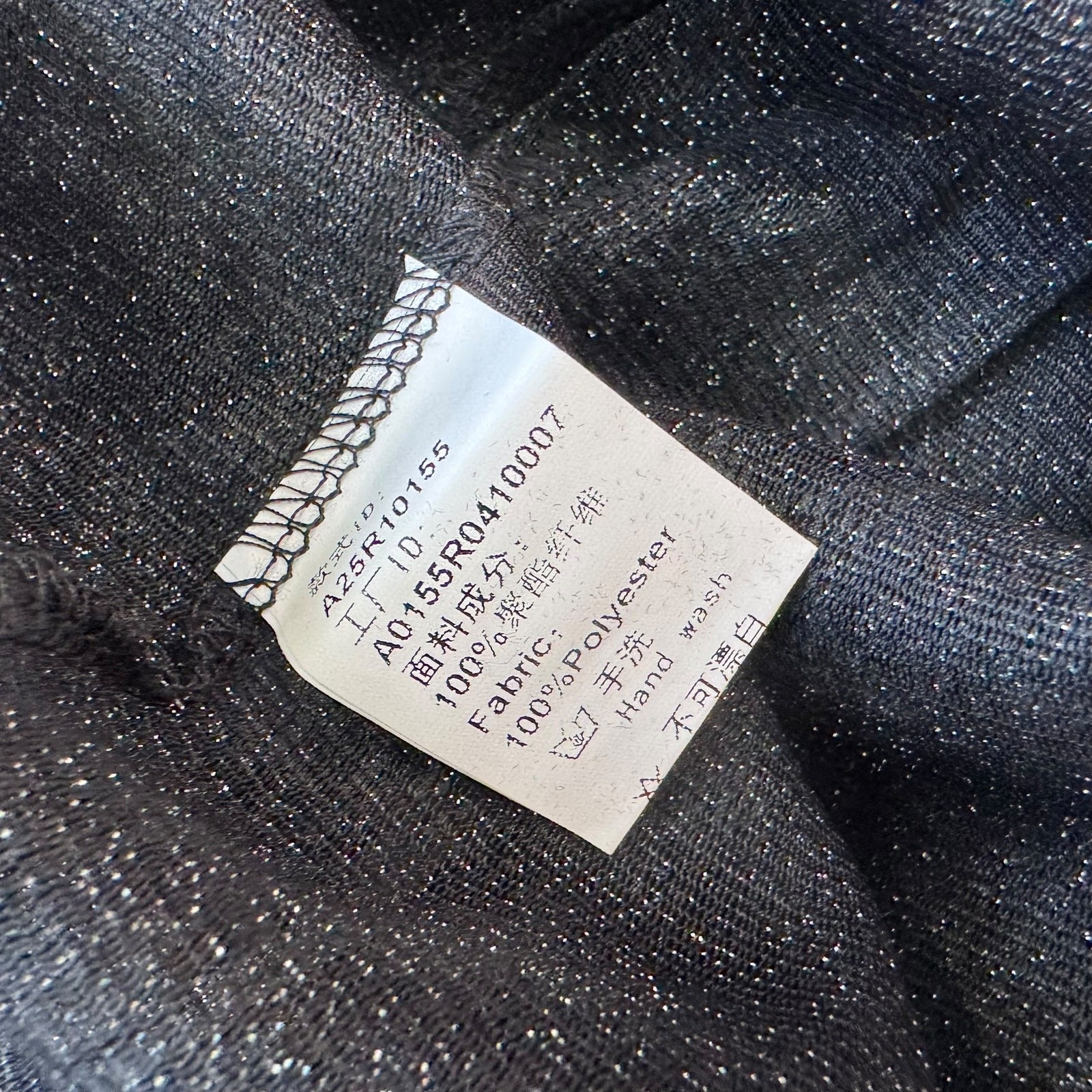 New Haoduoyi Black Stars Tie Front Shimmery Silver Long Sleeves Blouse Size S