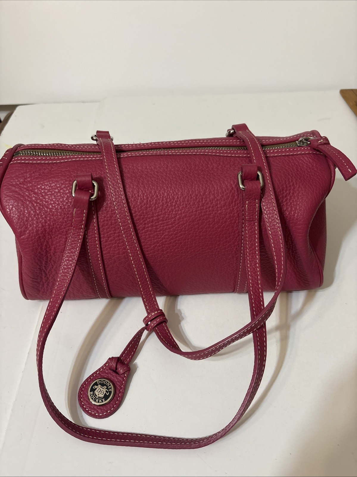 Y2K Dooney & Bourke Pebbled Leather Satchel Barrel Bag Pink Fushia Purse