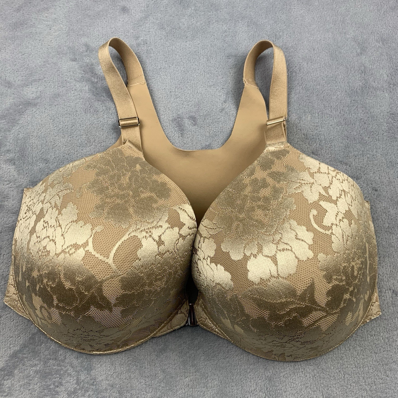 Soma Vanishing Back Full Coverage Bra Size 36G Front Closure Floral Lace Beige