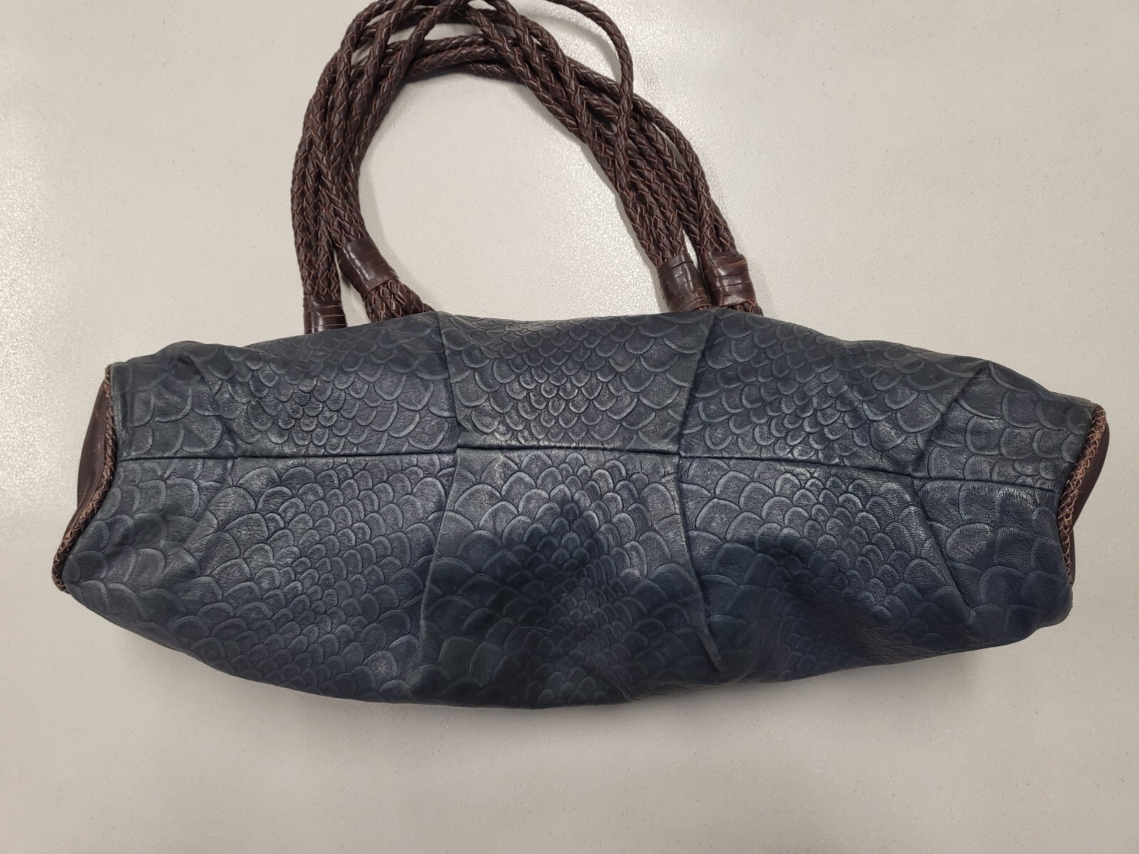 The Divine Tribe NYC Large Gray/ Brown Reptile Embossed Leather Tote Purse