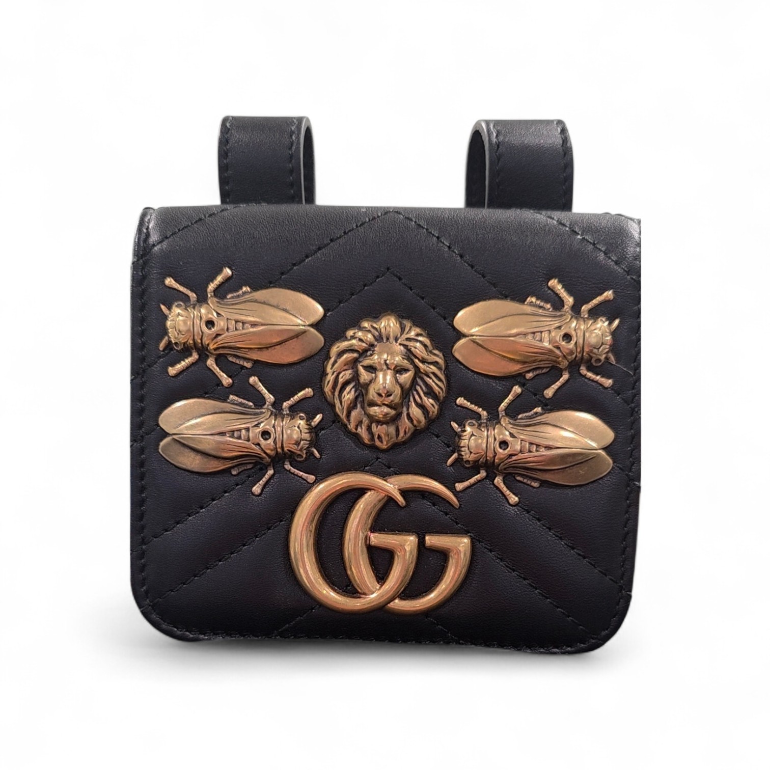 Gucci GG Marmont Leather Belt Bag Small Purse Gold Lion Bee black Fast Ship