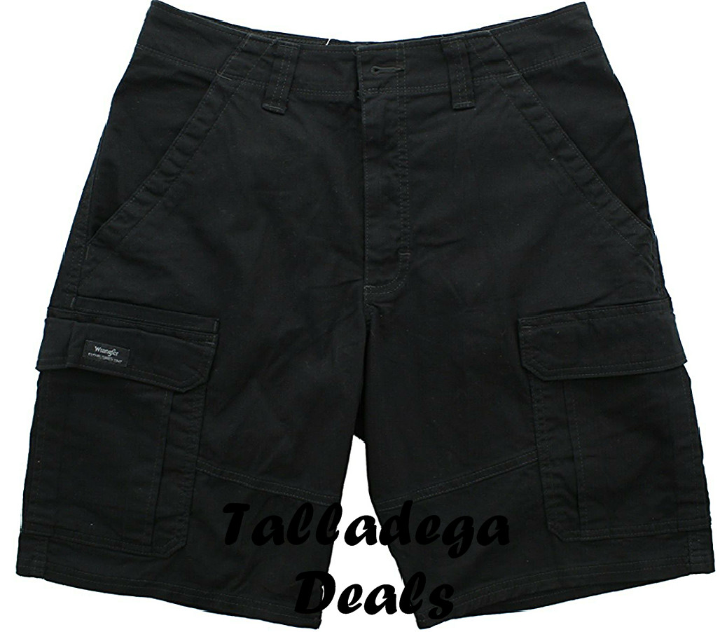 Men’s Wrangler Black Cargo Shorts w/ Stretch Relaxed Fit Tech Pocket ALL SIZES