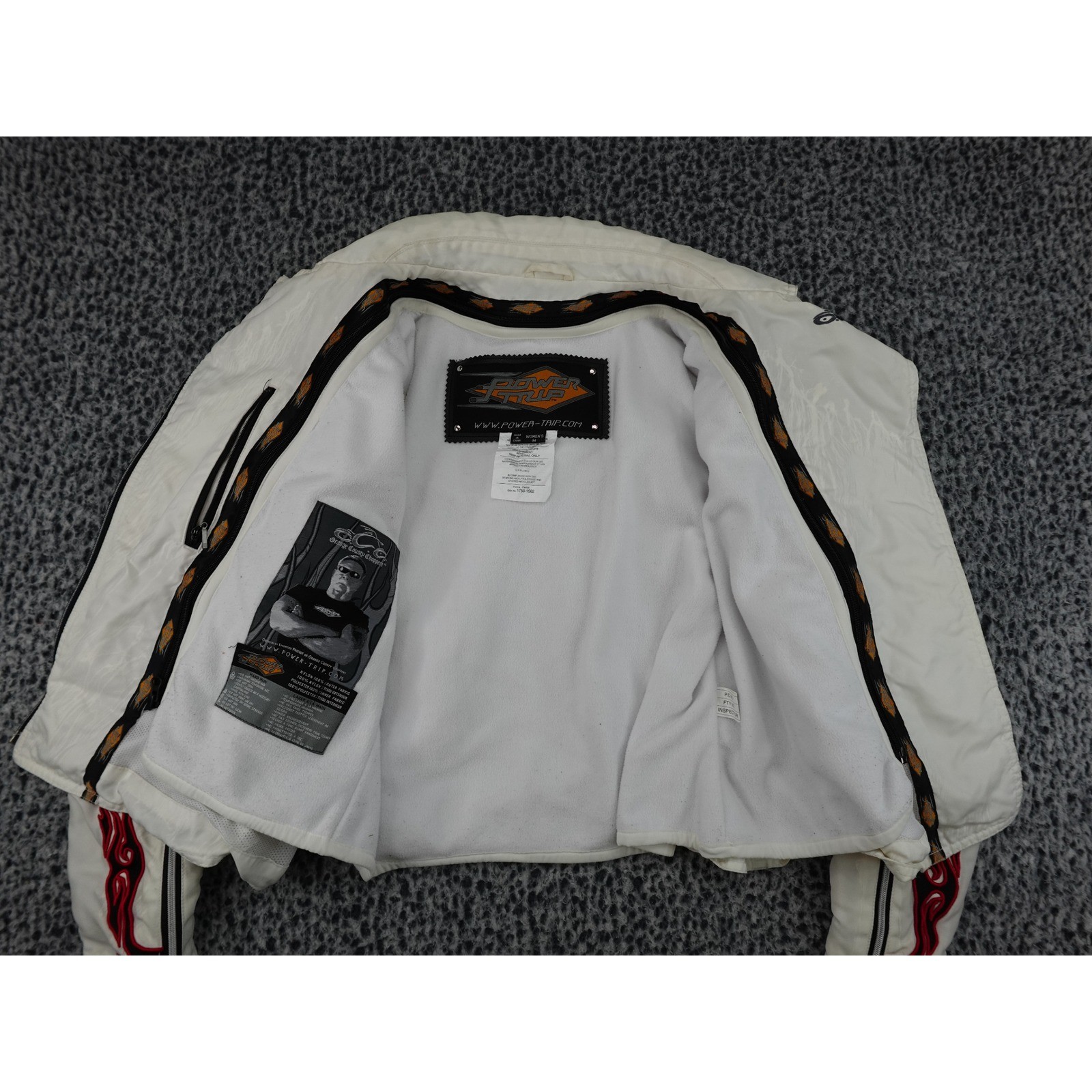 Orange County Choppers Moto Jacket Womens Medium White Good Flame Embroidered