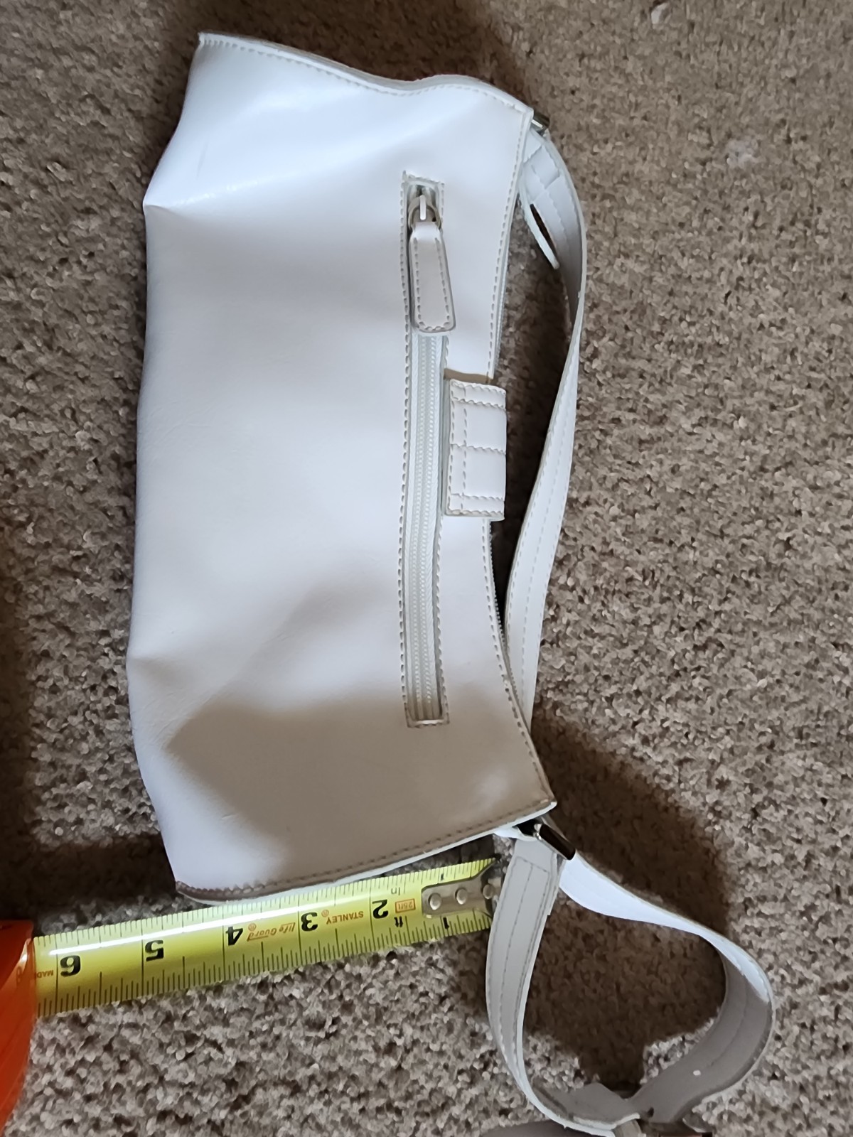 Nine West White Shoulder Bag Zip & Buckle, Silver Hardware, Adjustable Strap