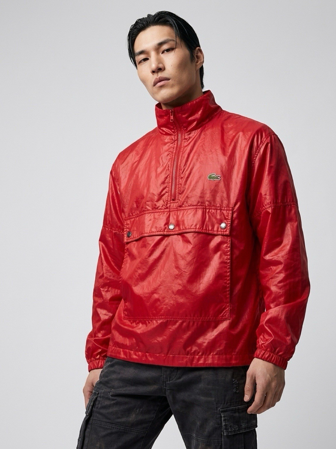 Izod Lacoste Men’s Red Hooded 1/2 Zip Lightweight Windbreaker Jacket Size M
