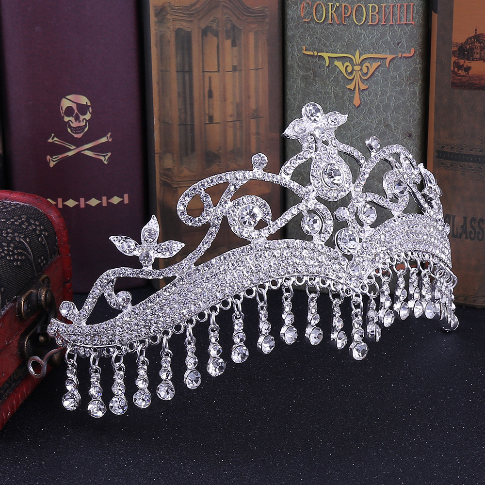 9cm Tall Fringes Crystal Silver Tiara Wedding Queen Princess Crown For Women