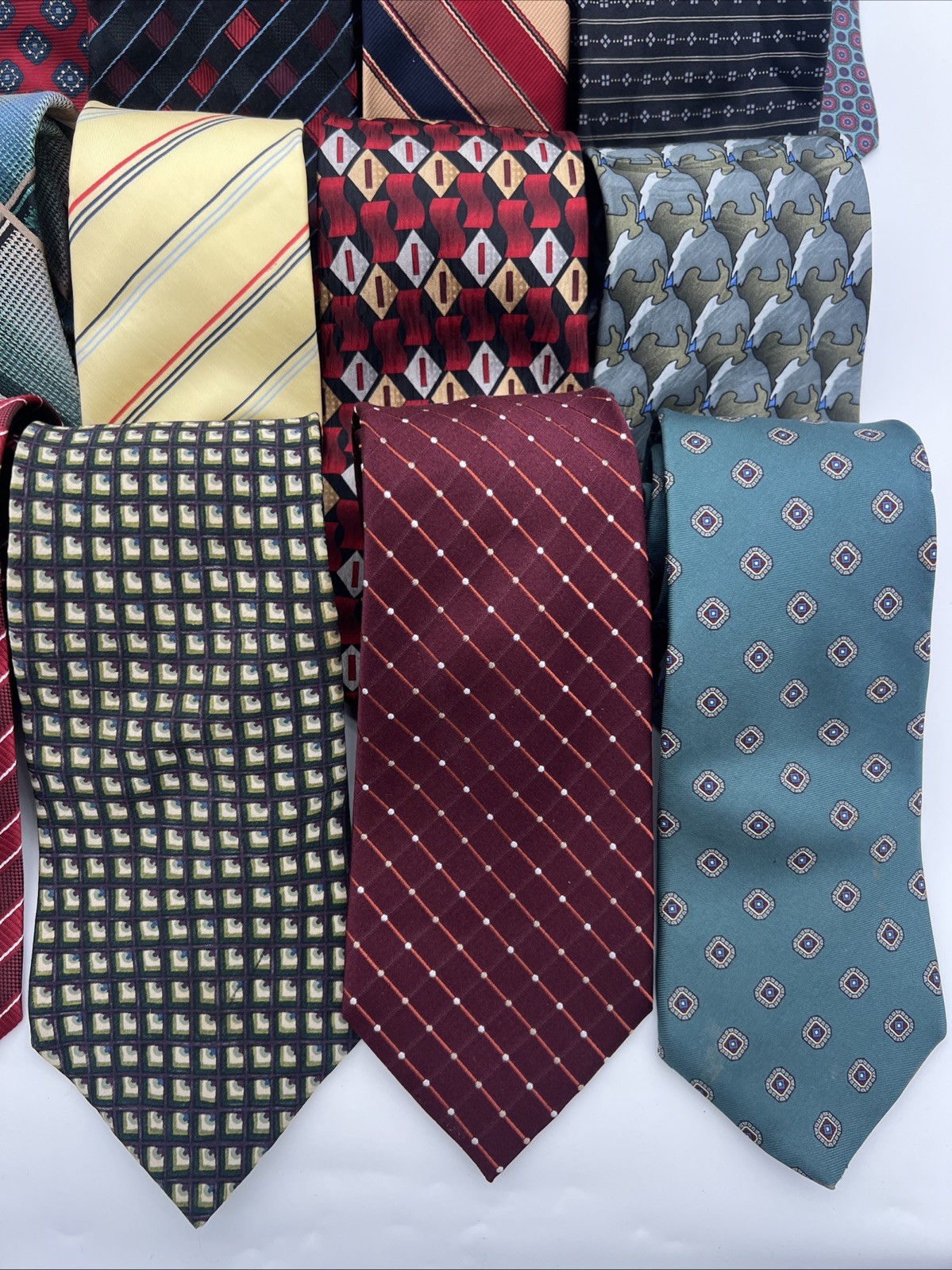 Lot of 20 100% Silk Ties Various Brands/ Colors/ Prints All Wearable Or Crafts