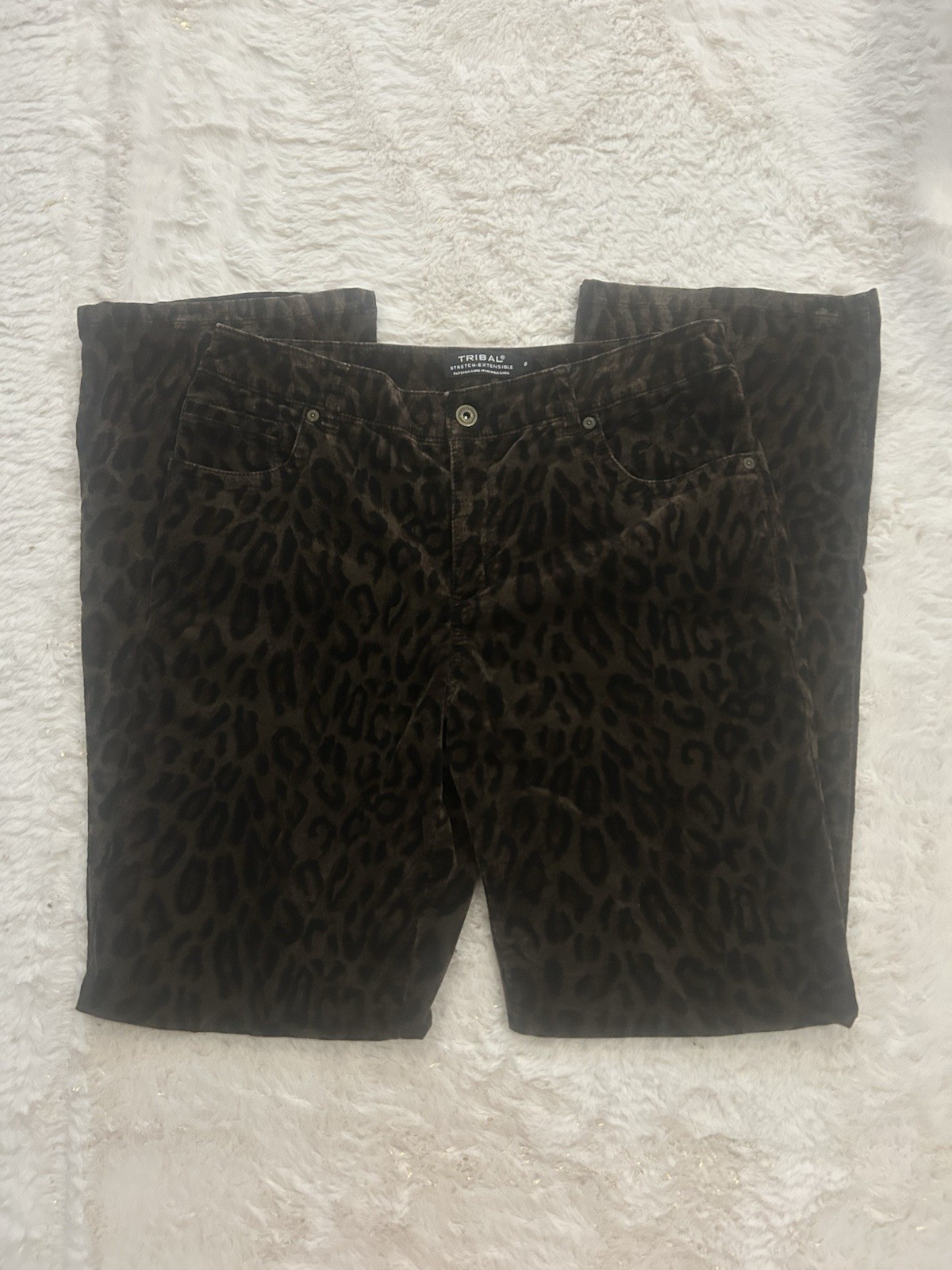 Tribal Stretch Extensible Leopard Print Straight Leg High Rise Jeans Size 8