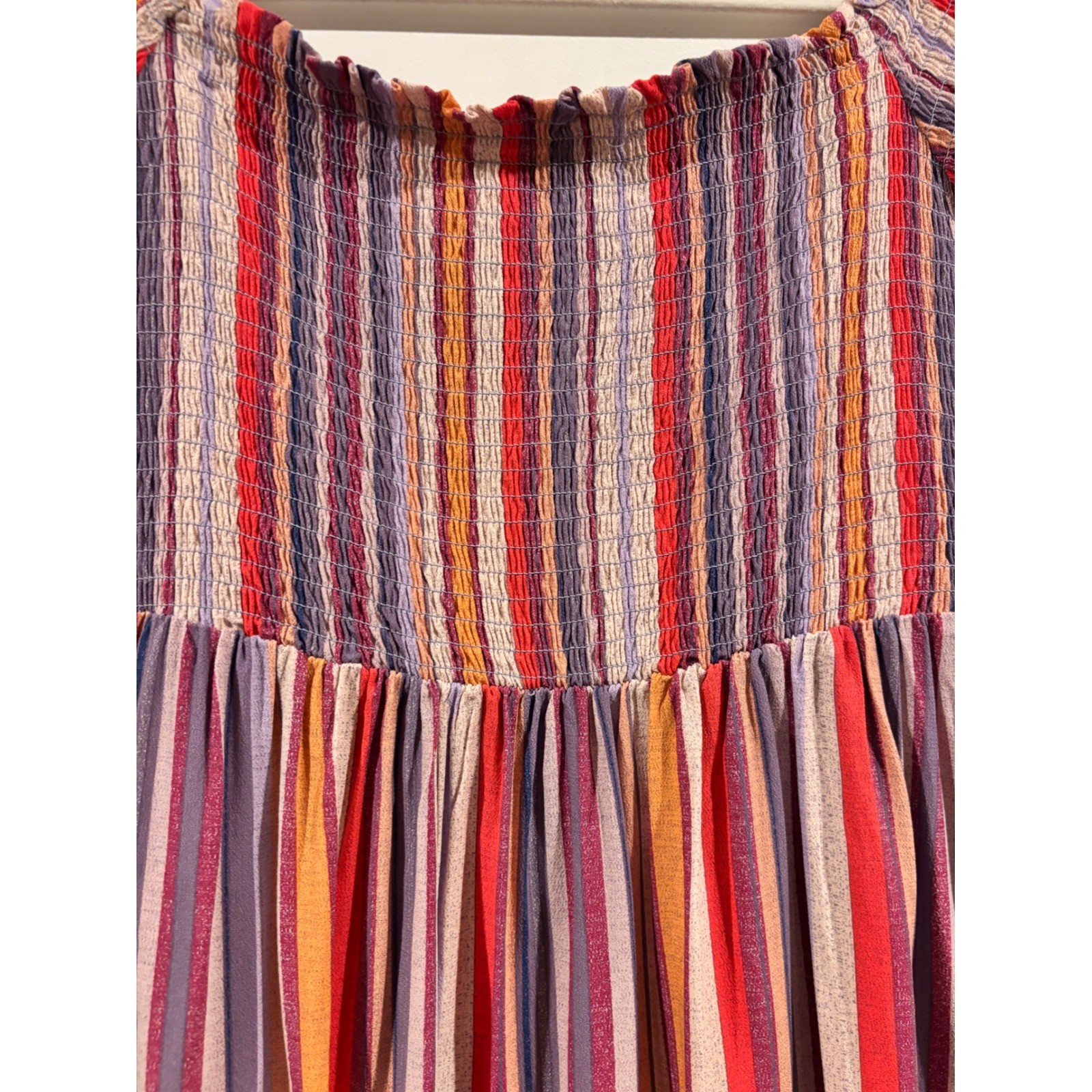Rewind Mini Dress Womens Medium NWT Fierce Lava Striped Smocked Off Shoulder NKD