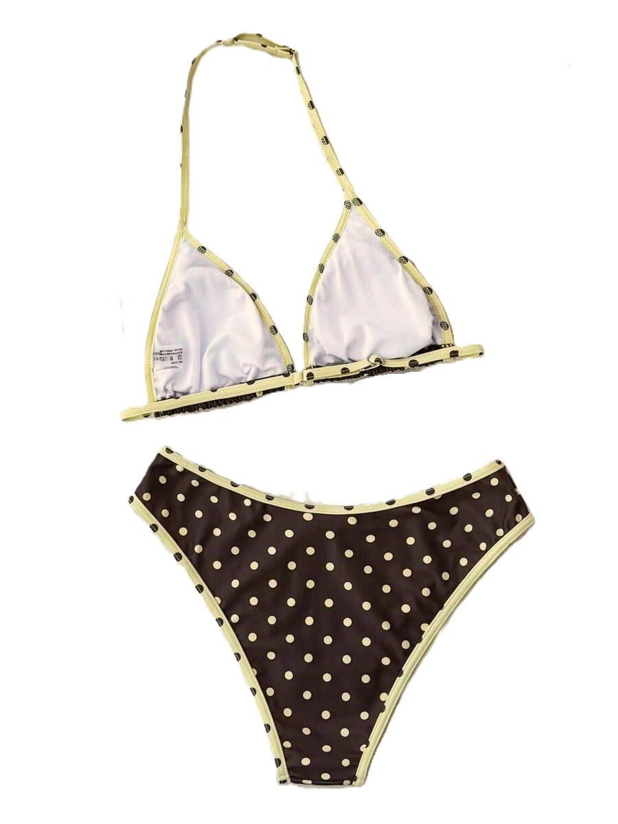 YOUR CHOICE BROWN POLKA DOTSY BIKINI or ONE PIECE SWIMSUIT size 10 13 14