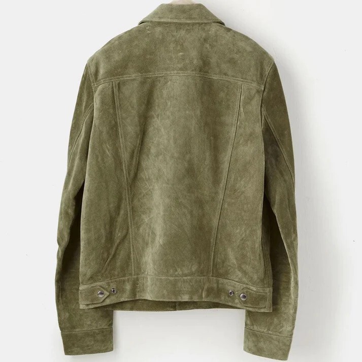 Mens Green Suede Shirt Leather Trucker Jacket Custom Made Size S M L XL 2XL 3XL