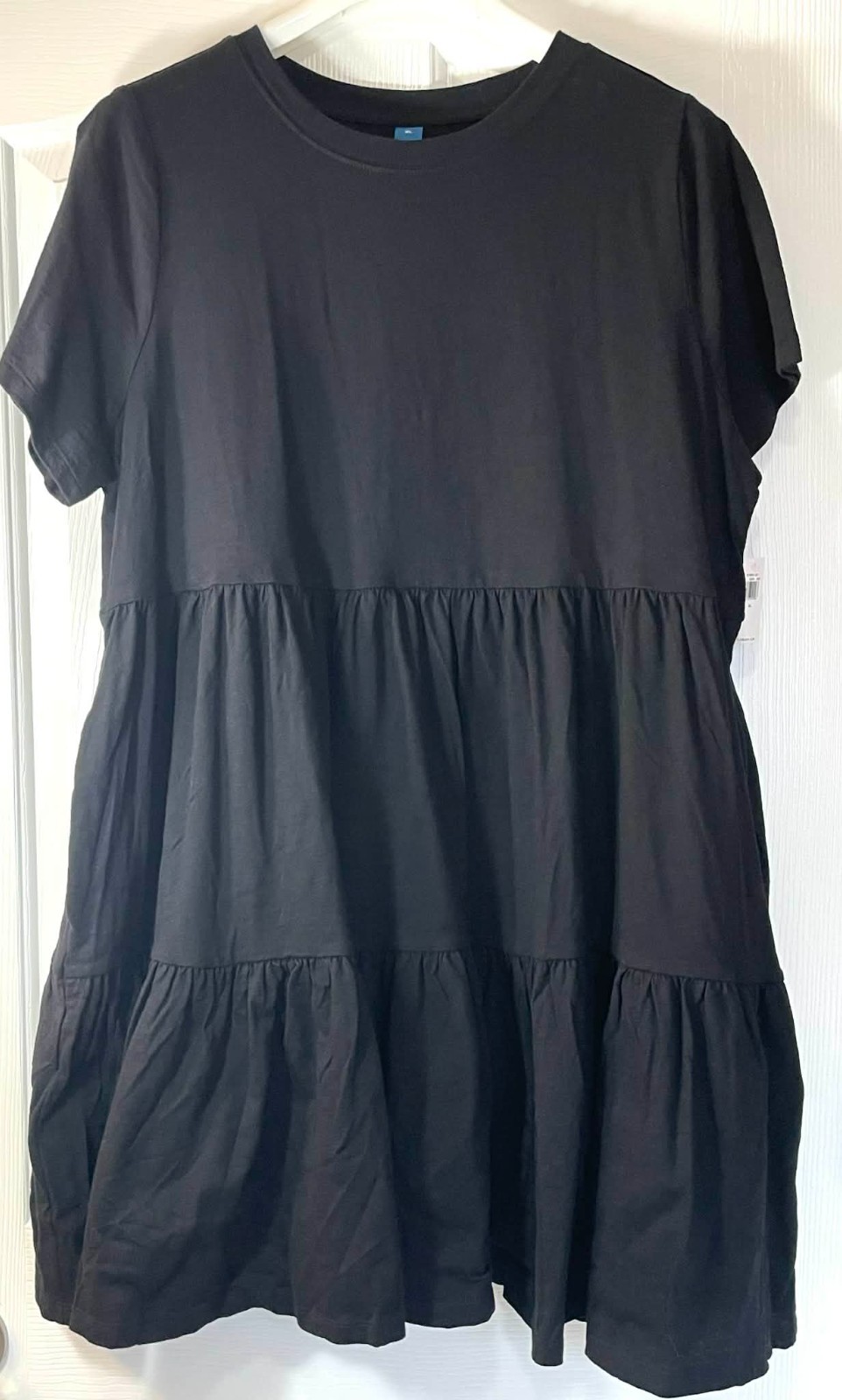 Old Navy Short-Sleeve Tiered Slub-Knit Black Mini Swing Dress Size XL New w/ Tag