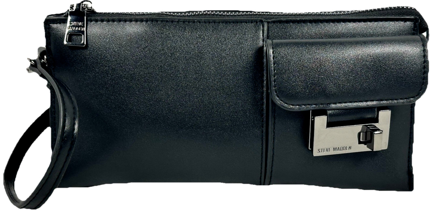 Steve Madden Black Mini Shoulder Bag Silver Turn Lock Zip Top Purse