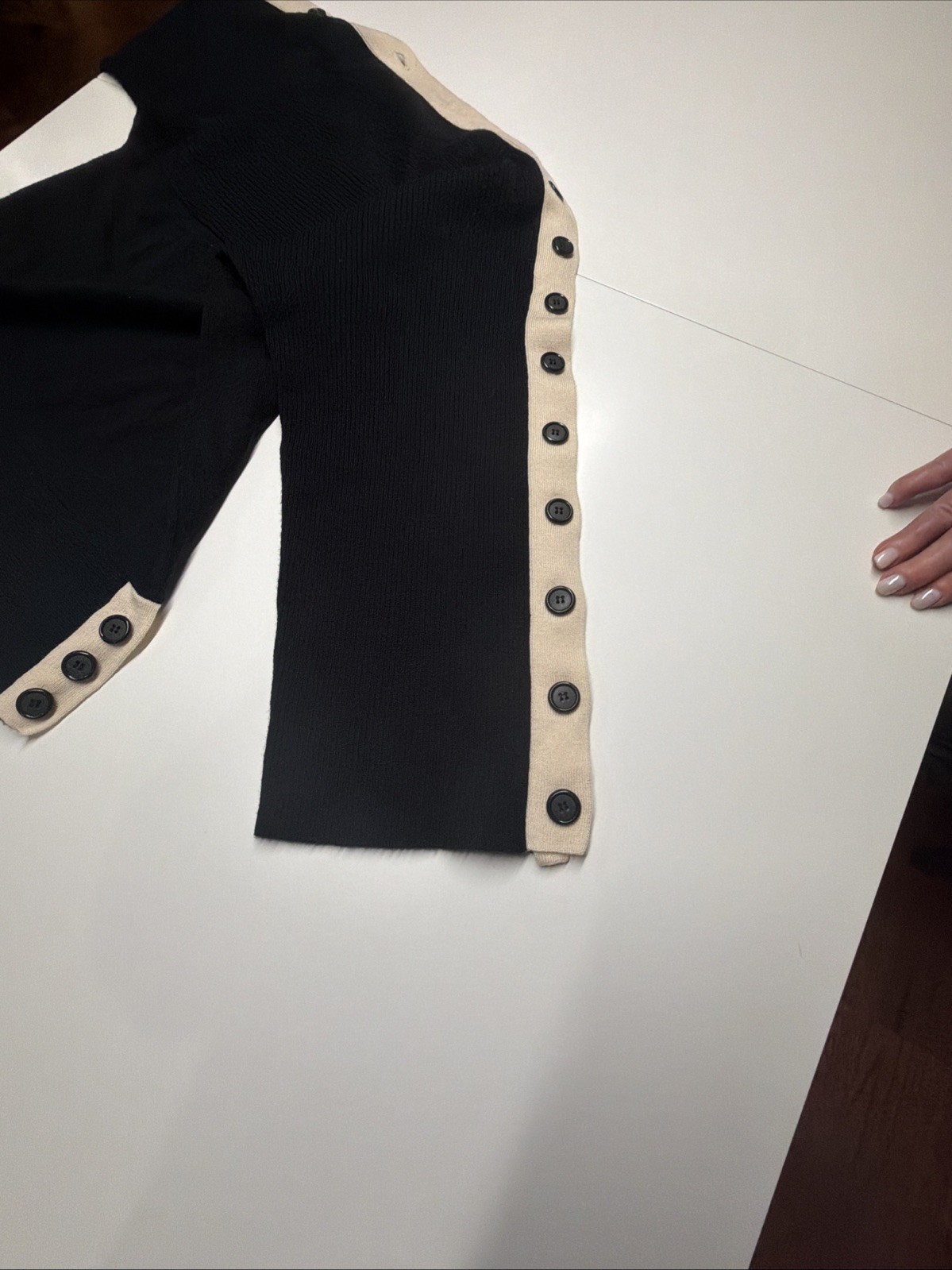 Gwen Stefani L.A.M.B. sweater Black With White Trim And Black Buttons