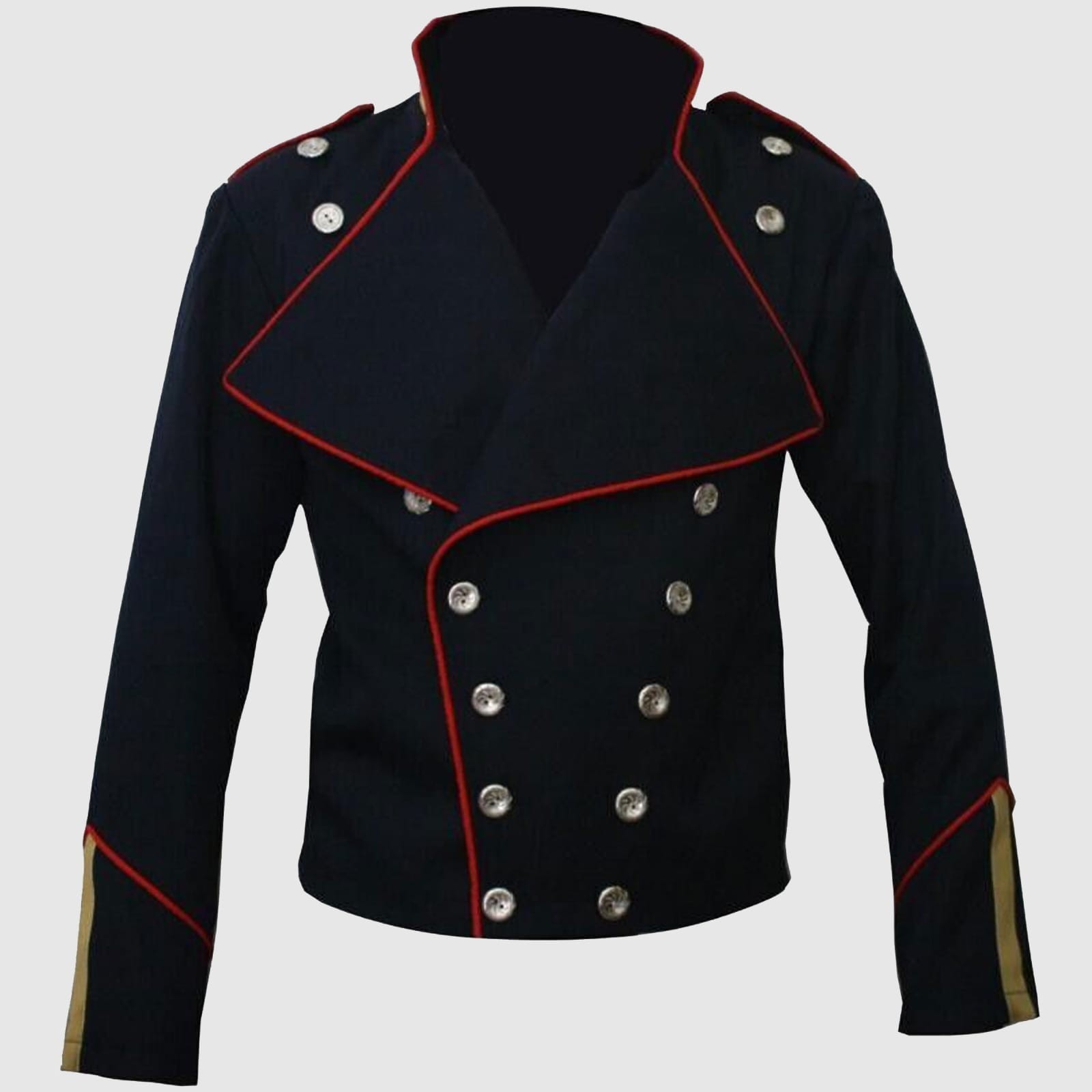 New Red Trimming Michael Jackson Military Black Men Wool Jacket Fast Shipping