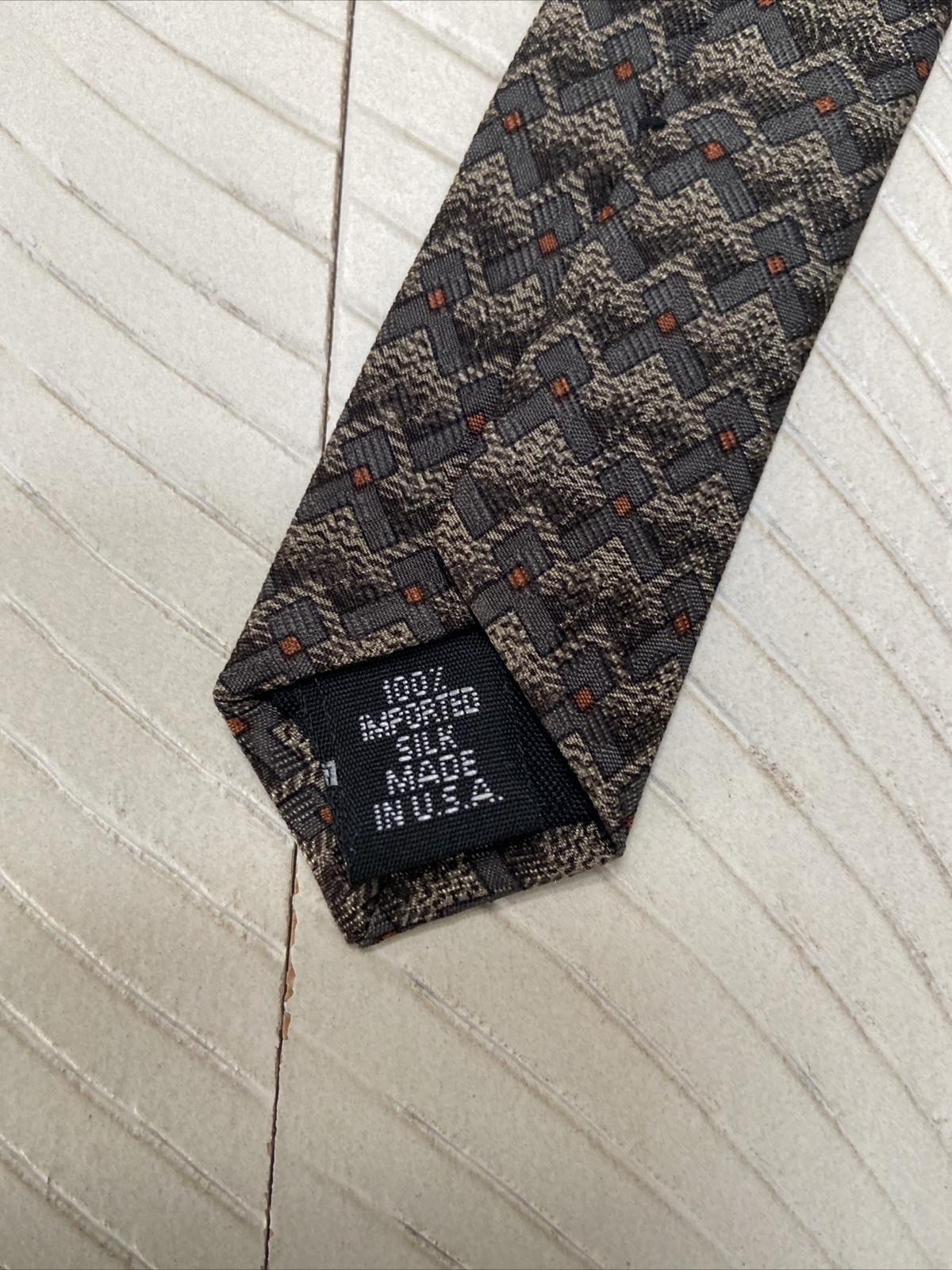 Guess Green Tan Black And Orange Silk Tie Made in USA