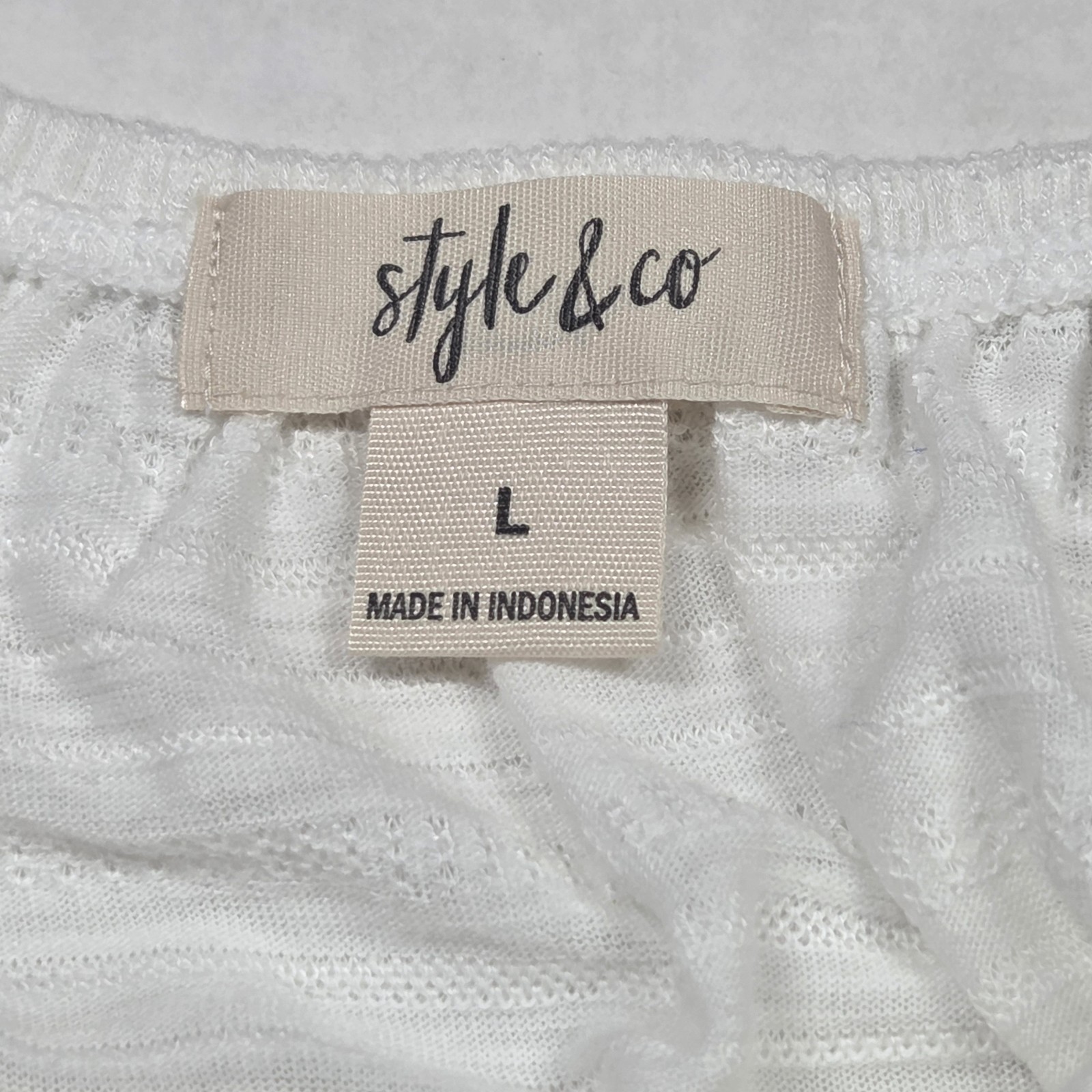 Style & Co Knit Ruffle Hem Pullover Blouse White Short Sleeve Round Neck Large