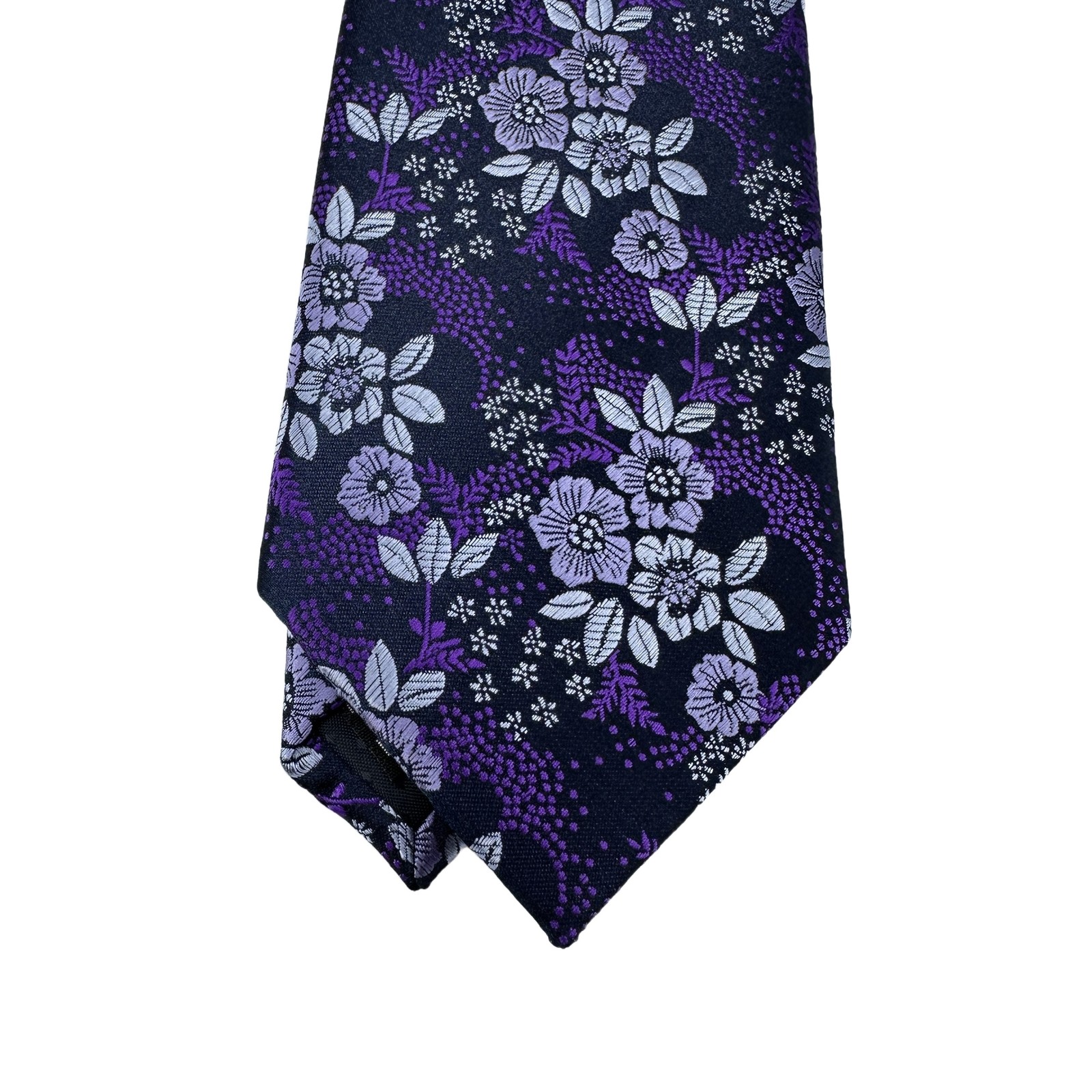 New Classic Floral Black Purple White Woven Skinny Silk Men’s Tie Necktie 8cm