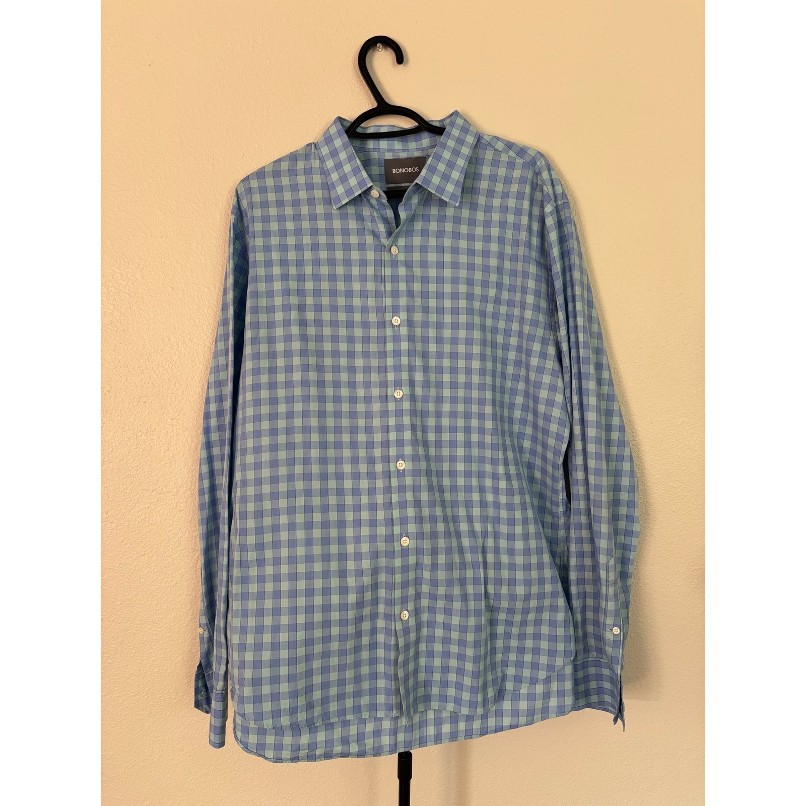 Bonobos Slim Fit Gingham Button Down Shirt Mens XL Blue Teal Plaid Long Sleeve