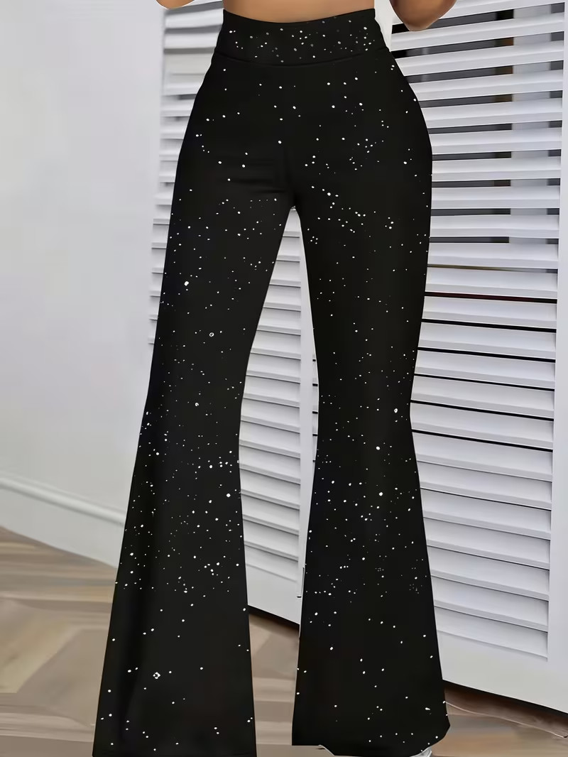 Sparkling Black Sequin Starry Sky Flare Pants