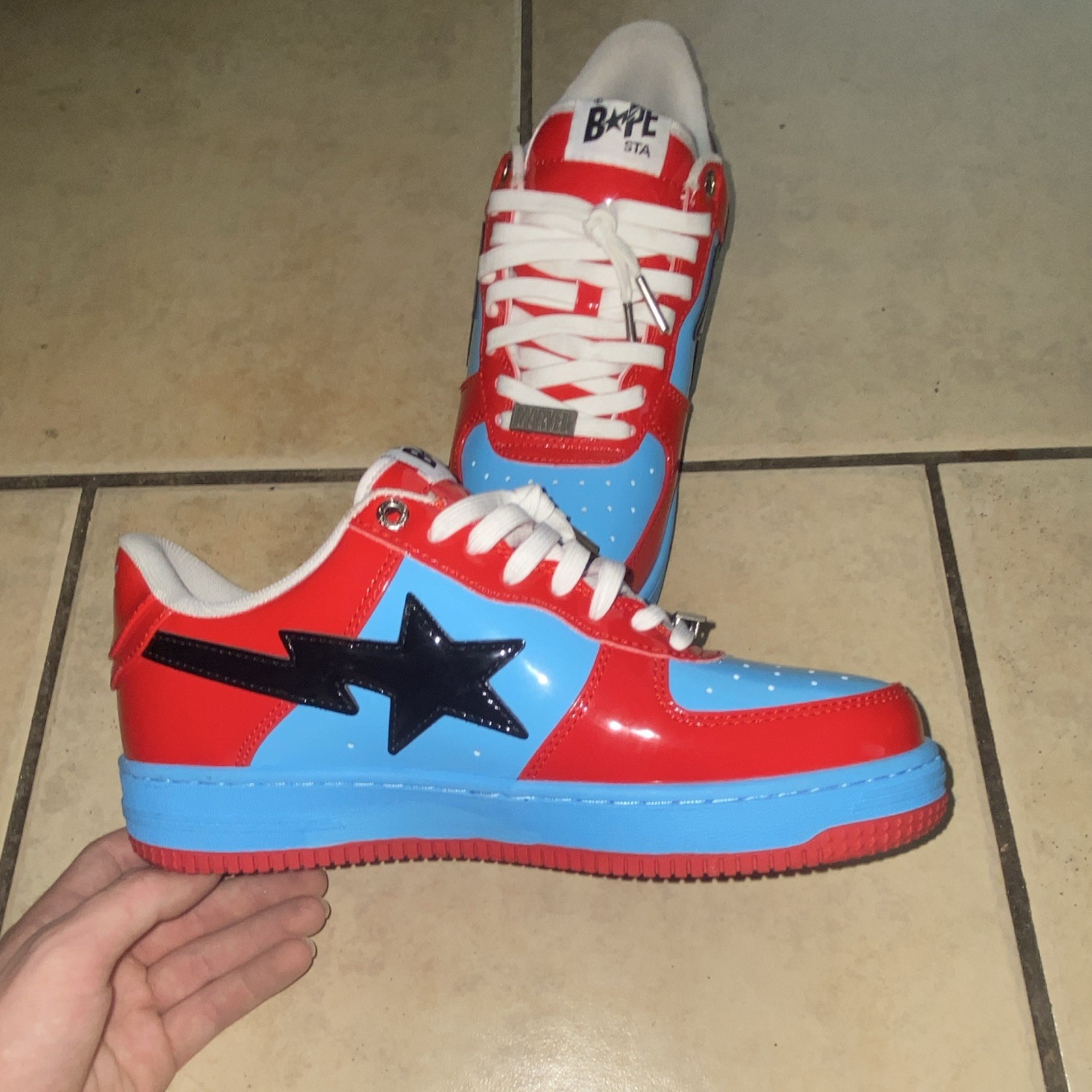 BAPE BAPE STA Men’s Low Top Lace Up Sneakers Red Blue White Black
