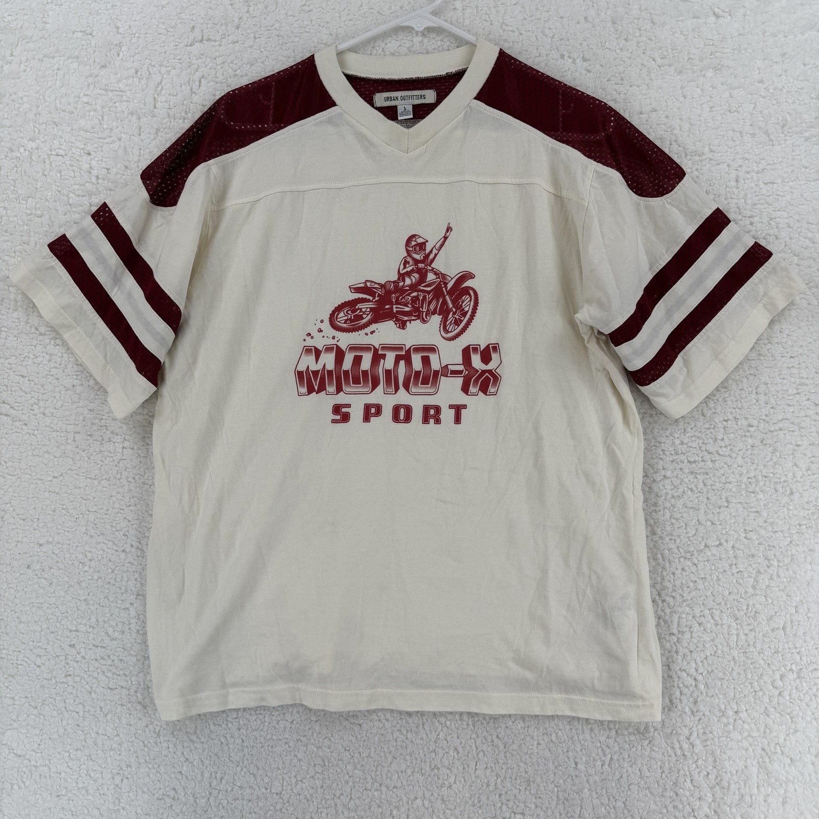 Urban Outfitters Moto-X Sport Shirt Womens Large White Mesh Jersey Graphic Tee