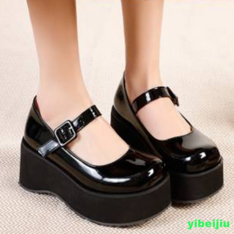 Sweet Womens Platform Wedge Heel Creeper Mary Janes Shiny Leather Shoe Round Toe