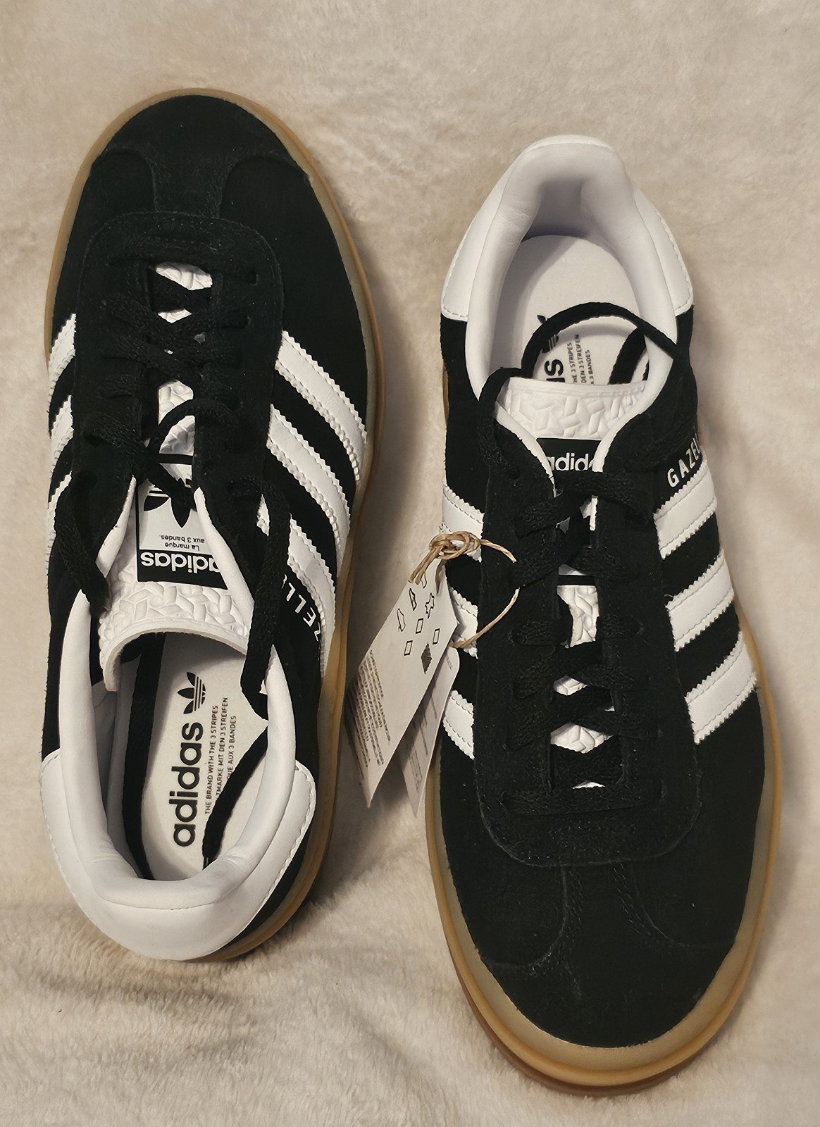 ADIDAS GAZELLE Bold Core Black White Gum Suede Size 6.5 Unisex